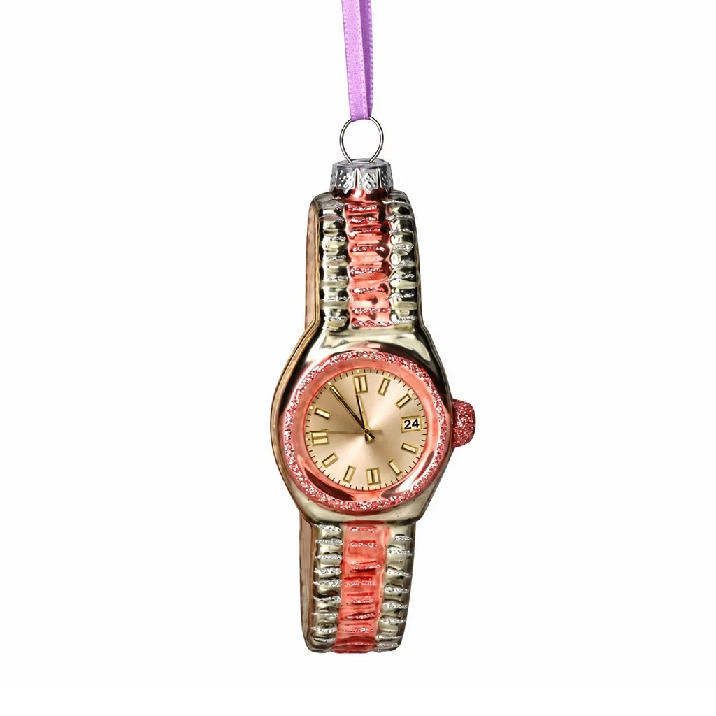 Weihnachtskugel "Silber/Rosa Uhr"