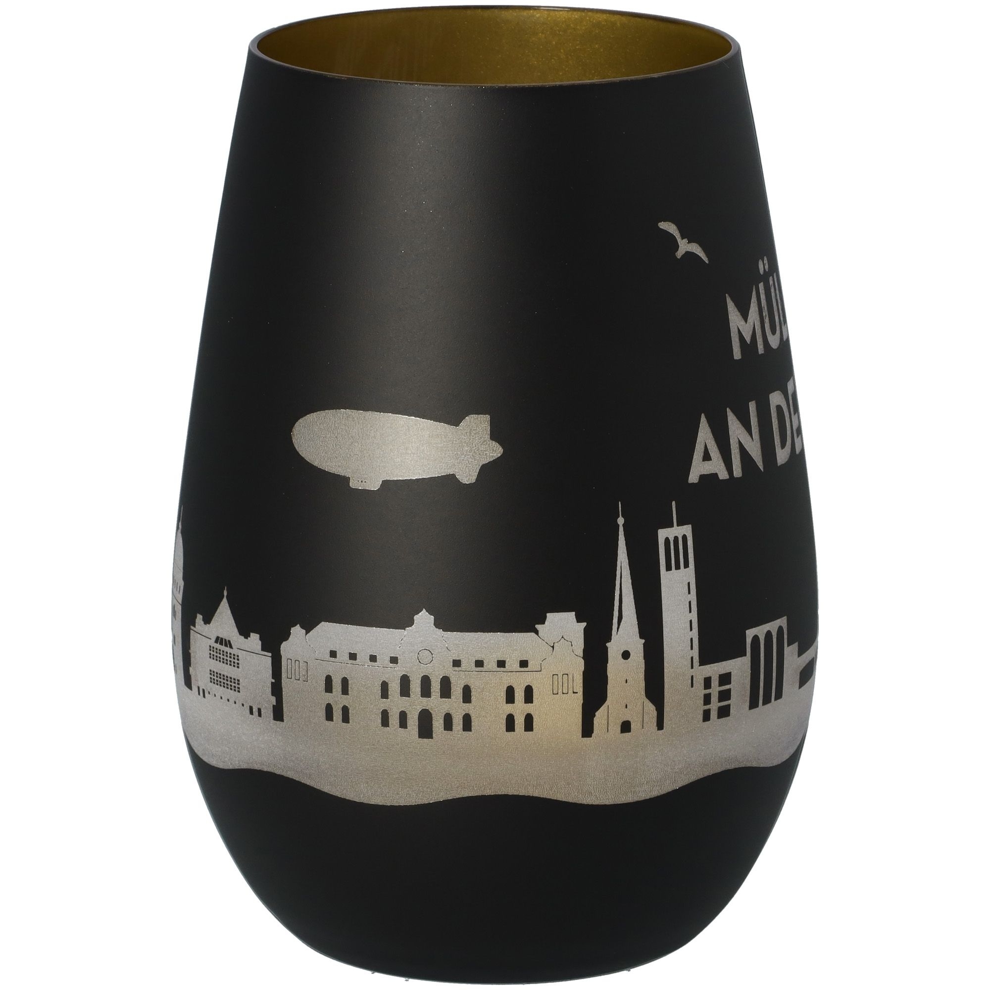 Windlicht Skyline Mülheim an der Ruhr Schwarz/Gold