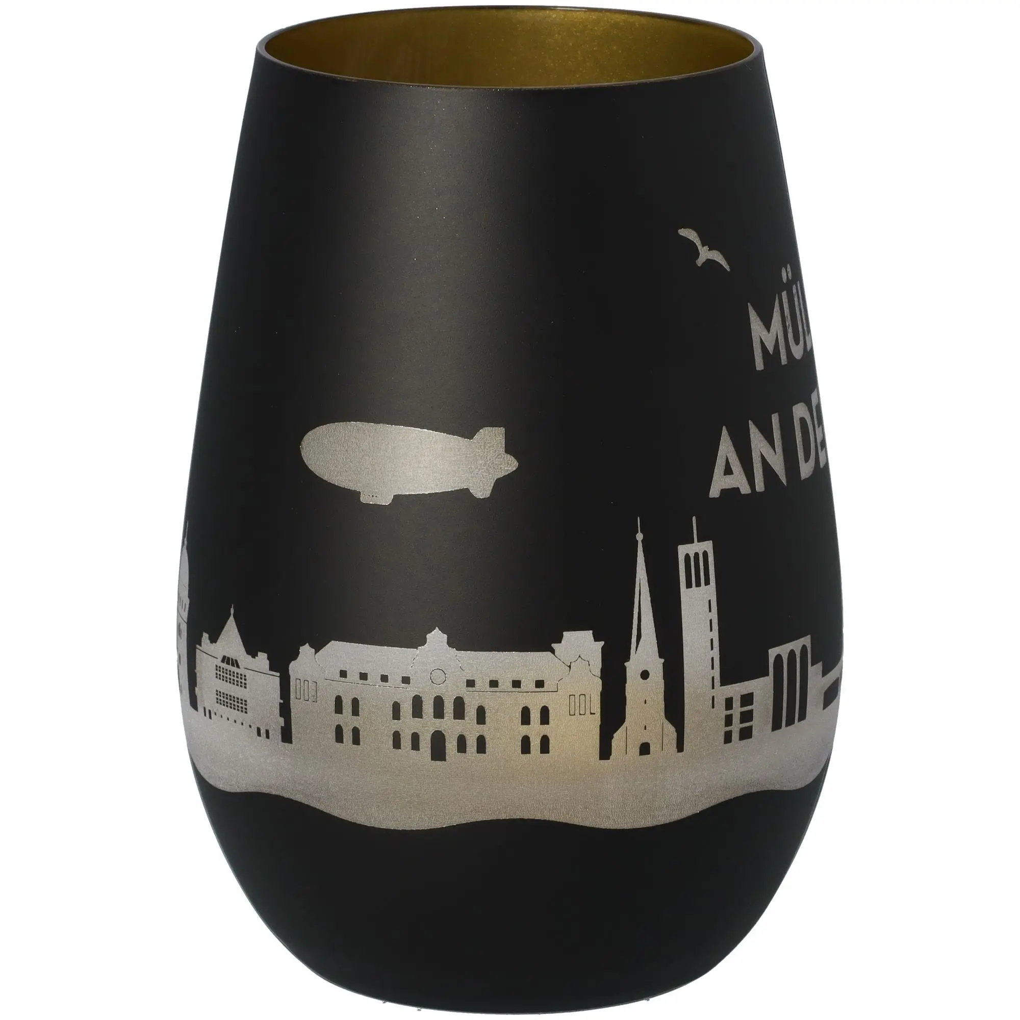Windlicht Skyline Mülheim an der Ruhr Schwarz/Gold