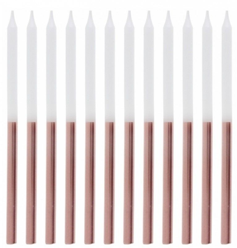 12 Kuchenkerzen inkl. Halter, Weiß/Roségold 12 Kuchenkerzen inkl. Halter, Weiß/Roségold