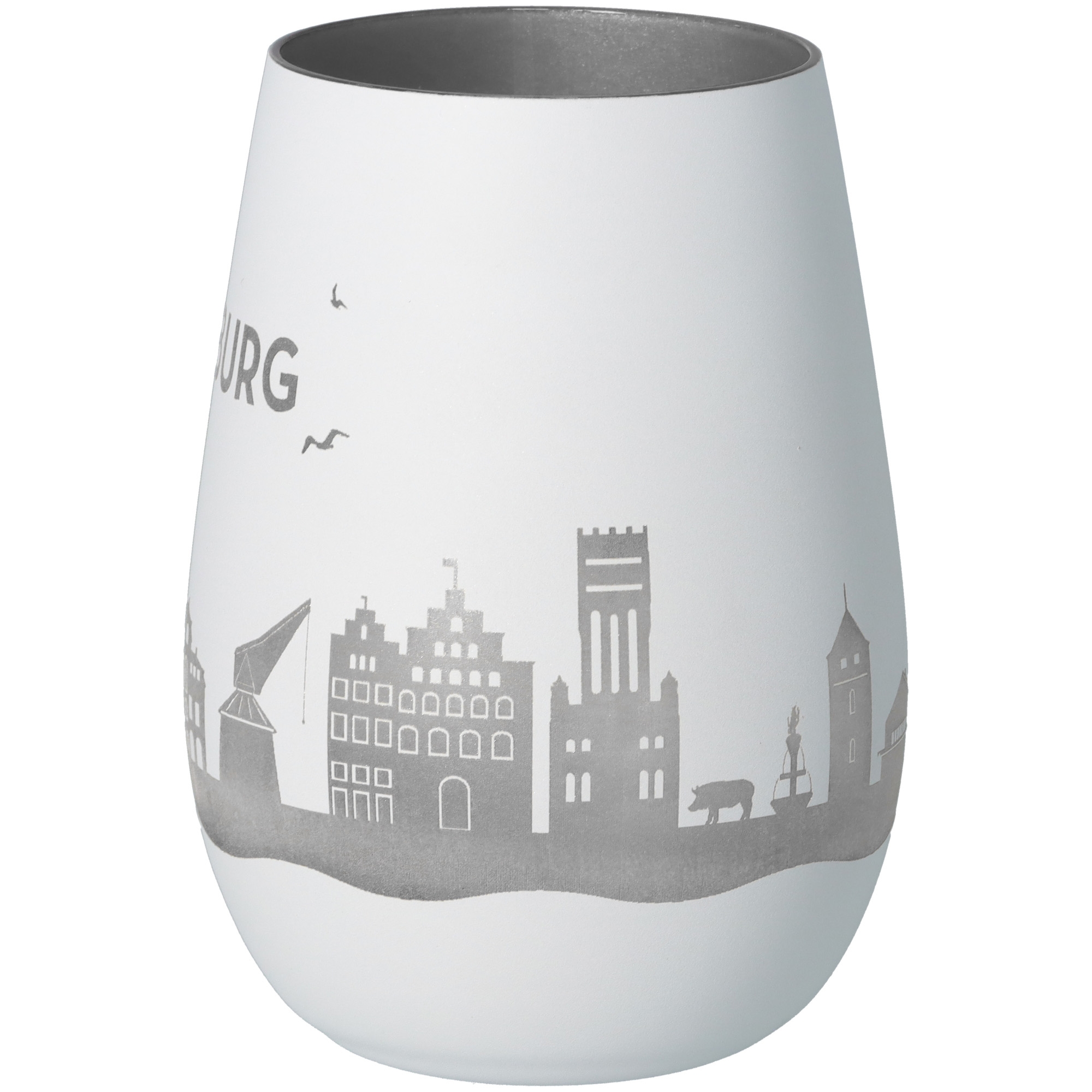 Windlicht Skyline Lüneburg Weiß/Silber Töpferei, Krug, Porzellan, Vase, Glas