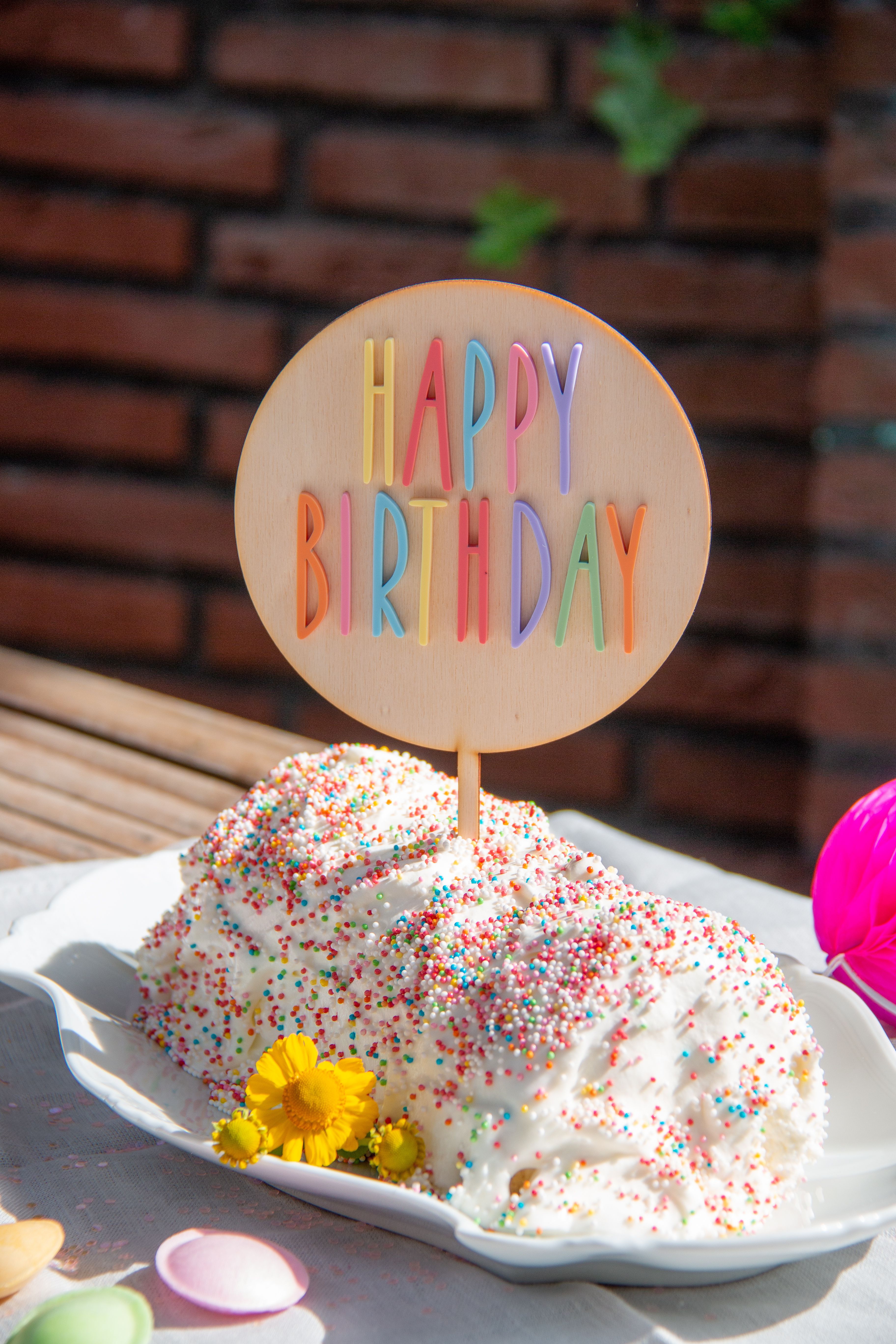 Cake Topper Happy Birthday Bunt 23cm x 13cm aus Holz & Acryl Cake Topper Happy Birthday Bunt 23cm x 13cm aus Holz & Acryl
