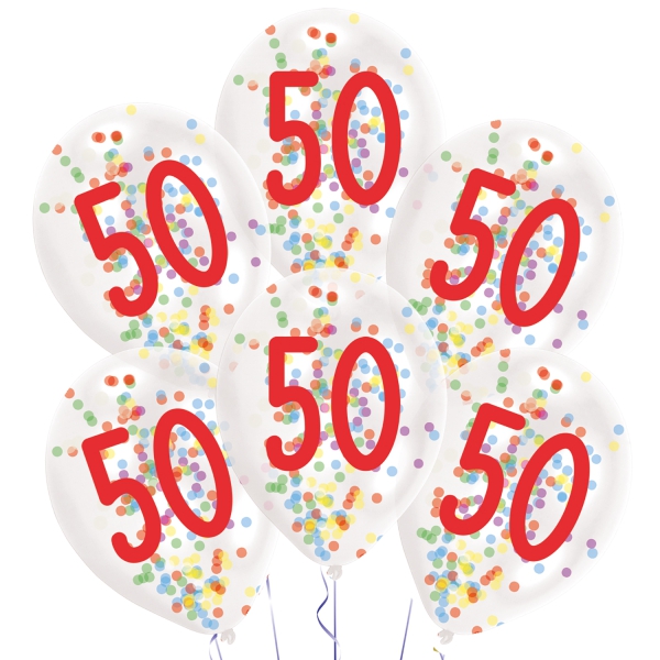 6 Konfettiballons "50", Bunt 6 Konfettiballons "50", Bunt