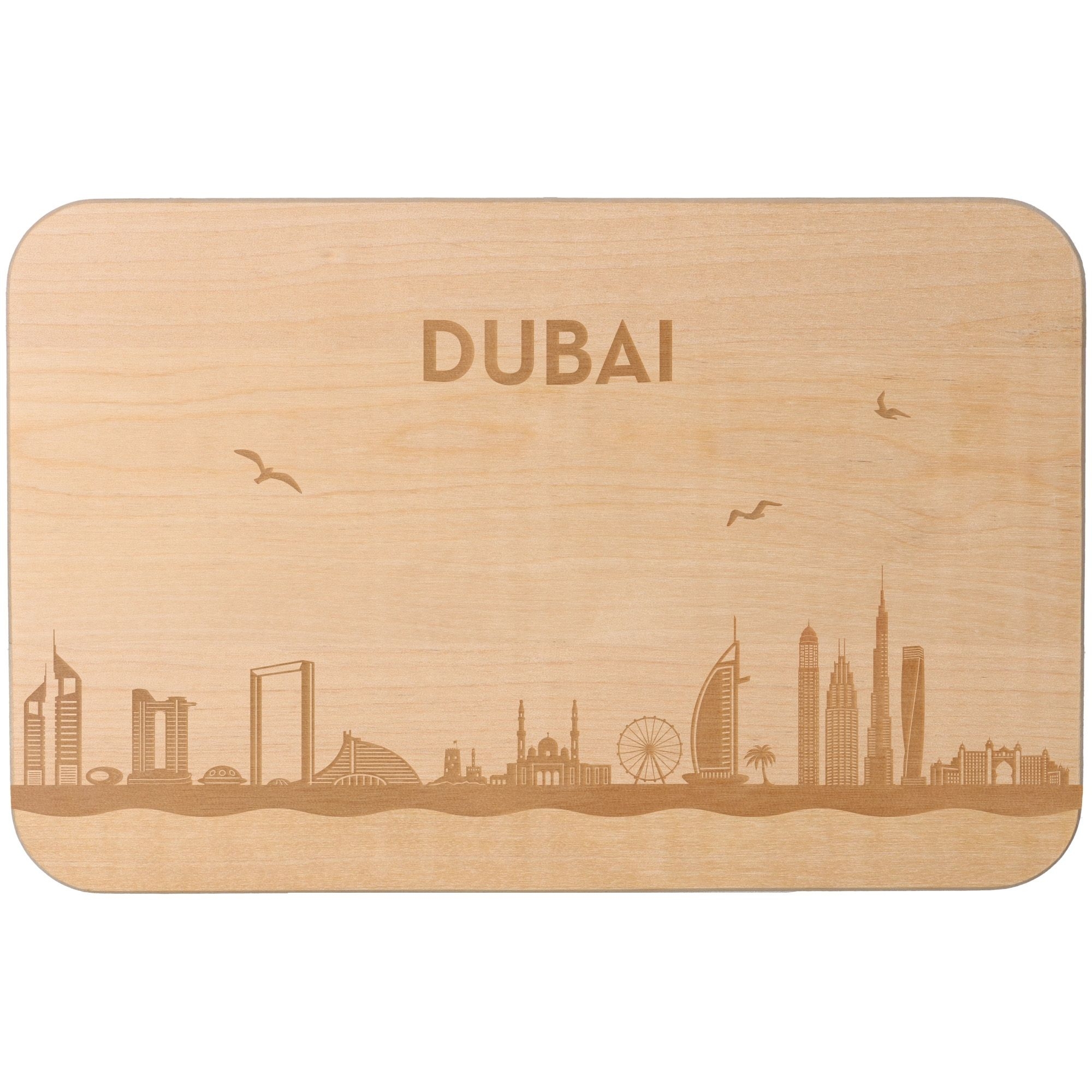 Frühstücksbrett Skyline Dubai 23cm x 15cm x 1cm Holz, Sperrholz, Matte, Tier, Vogel