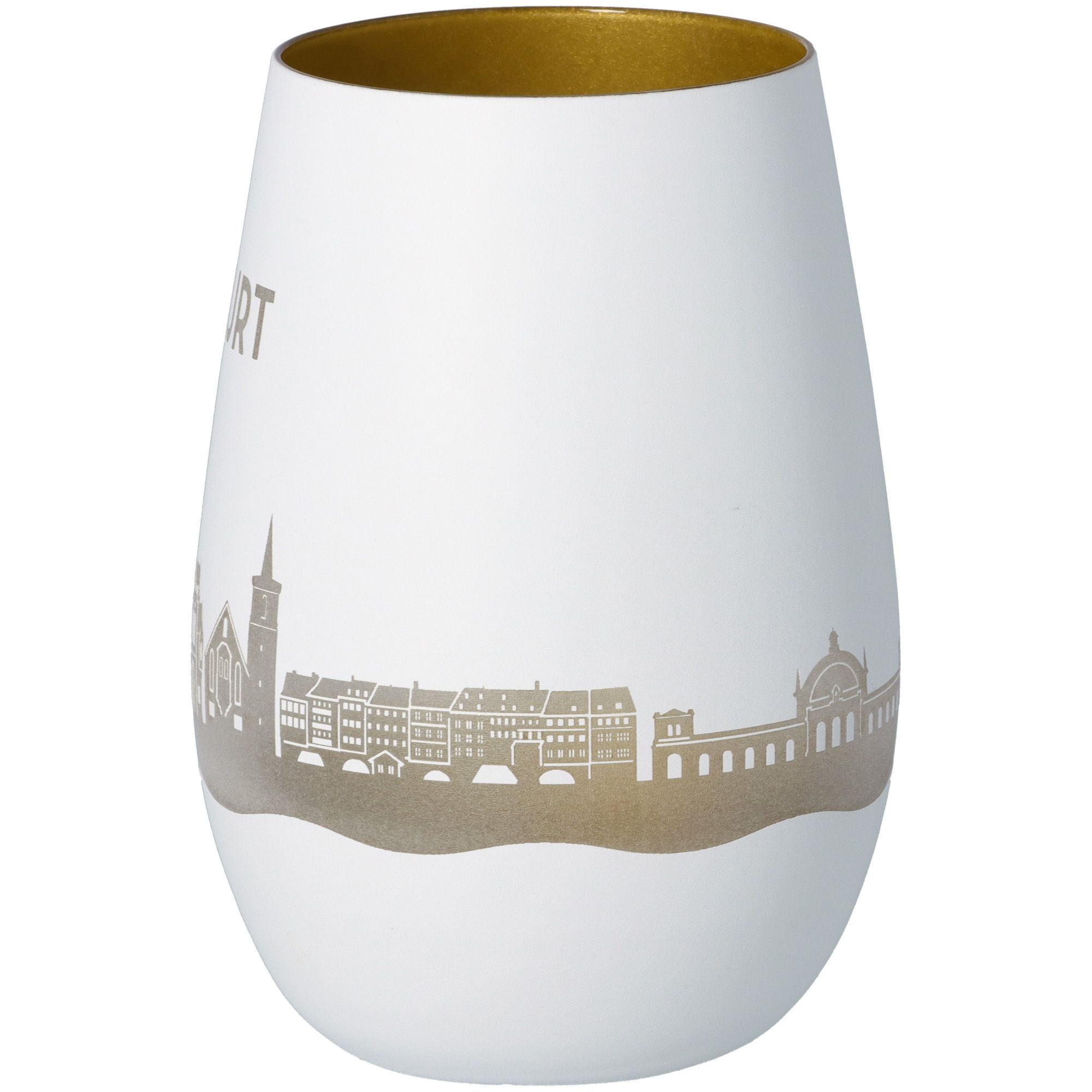 Windlicht Skyline Erfurt Weiß/Gold Töpferei, Glas, Lampe, Vase, Porzellan