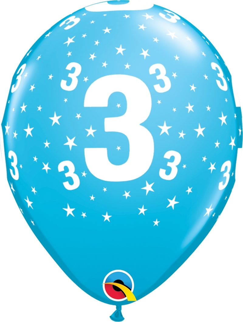 Qualatex Latexballon 3. Geburtstag verschiedene Farben Ø 30cm
