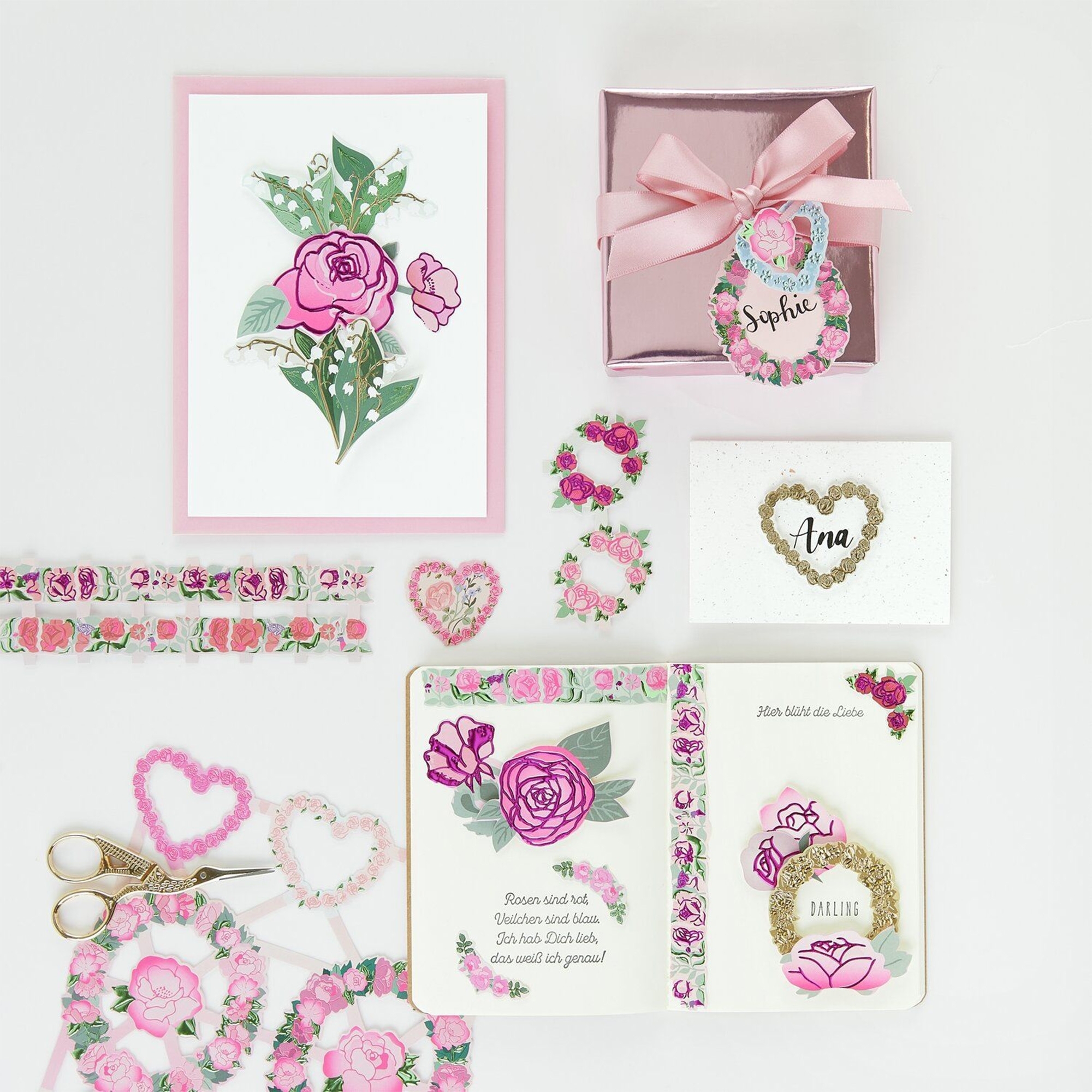 Glanzbilder "Frames" Pink 1 Bogen Briefumschlag, Grußkarte, Post, Kunst, Malerei