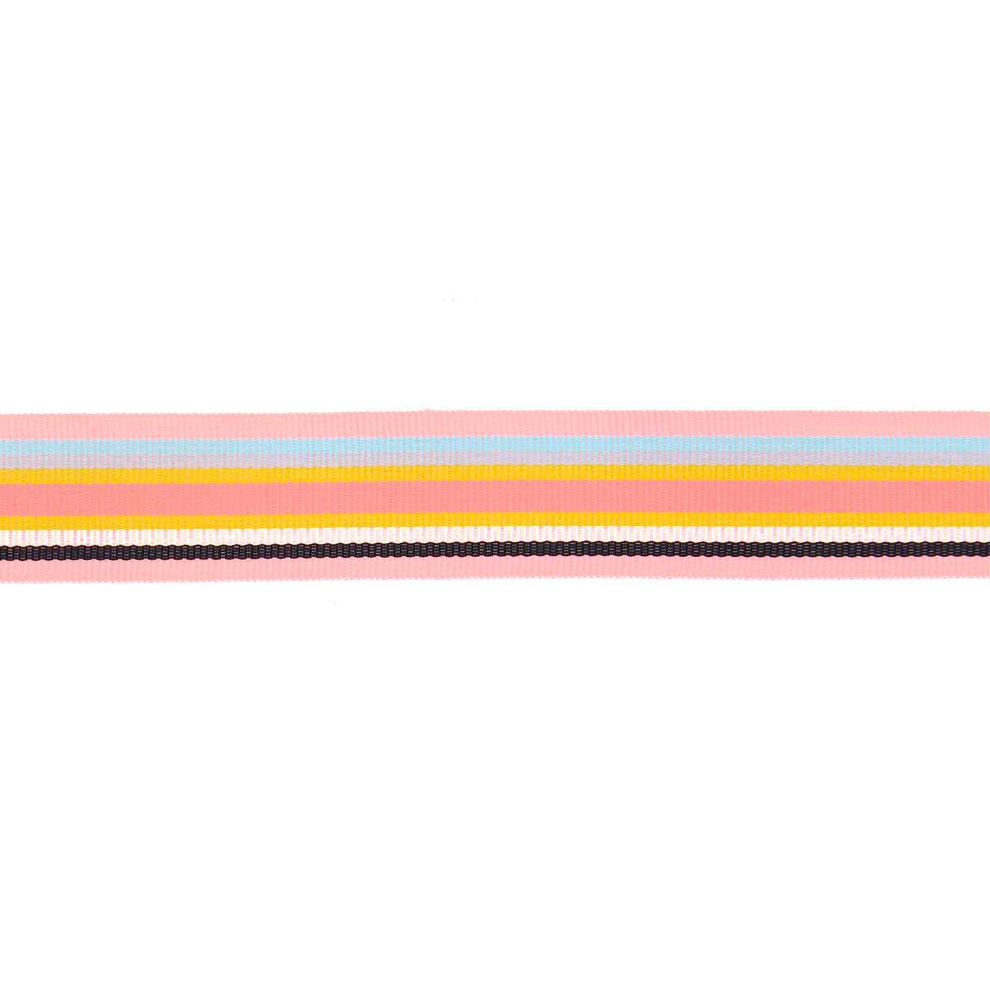 Webband Multi Streifen, Rosa/Schwarz/Iri/Grau/Gelb/Blau, 25mm / 3m