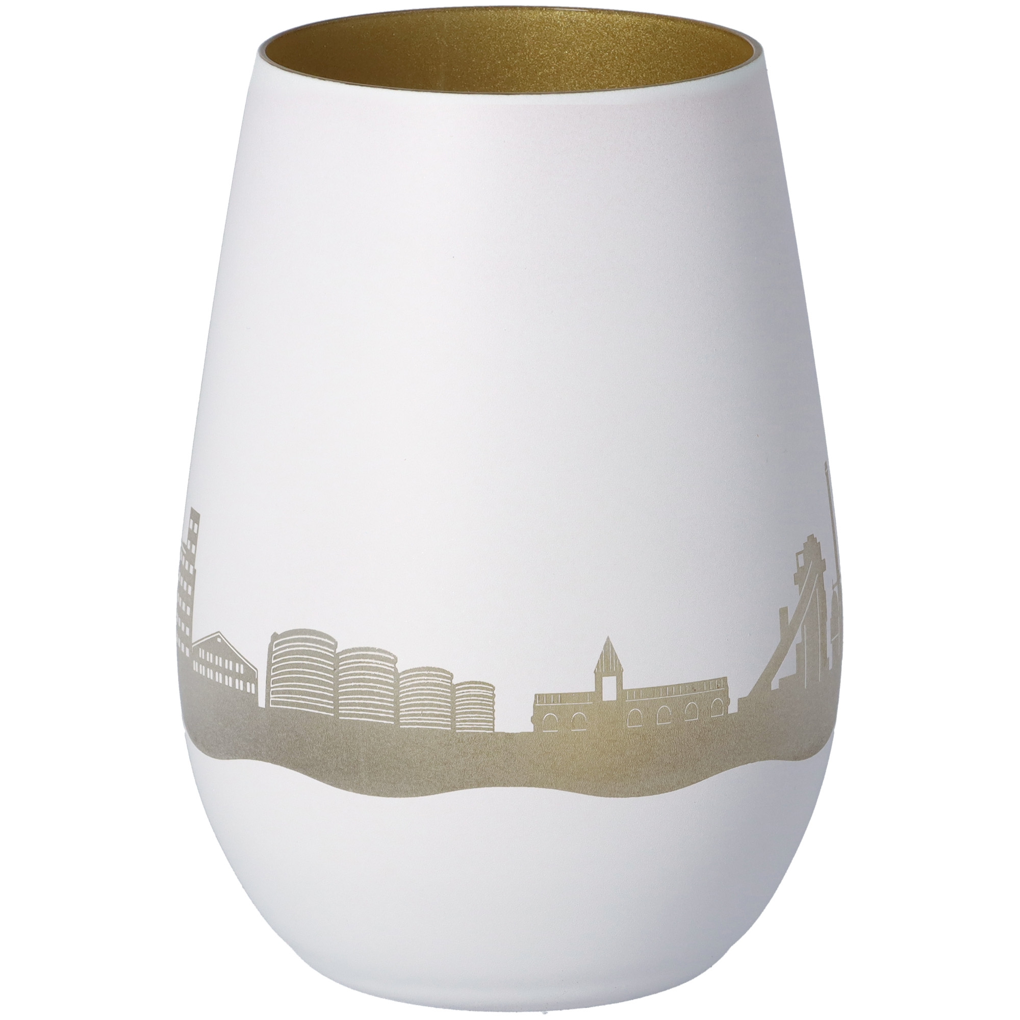 Windlicht Skyline Duisburg Weiß/Gold Töpferei, Krug, Vase, Porzellan, Lampe