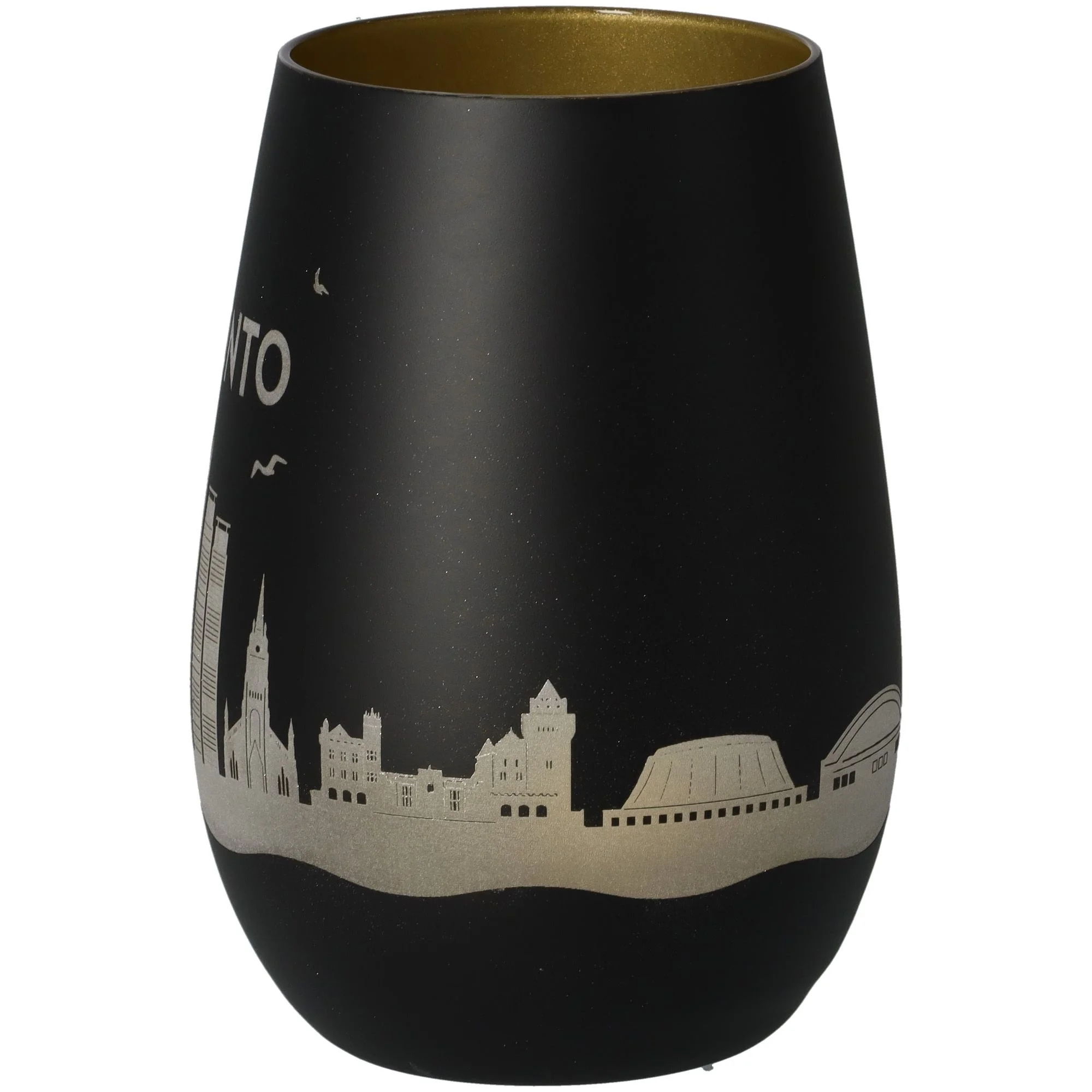 Vase, Schwarz, Stadt skyline, metallisch, glänzend