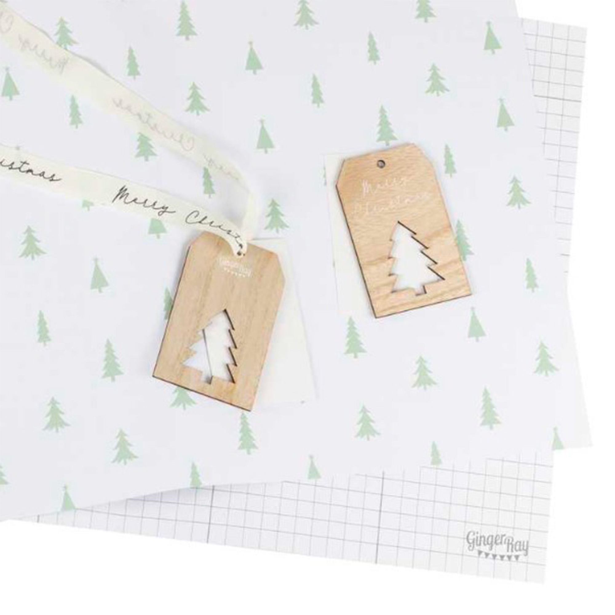 Geschenkverpackungsset "Tannenbaum" mit Holzanhängern