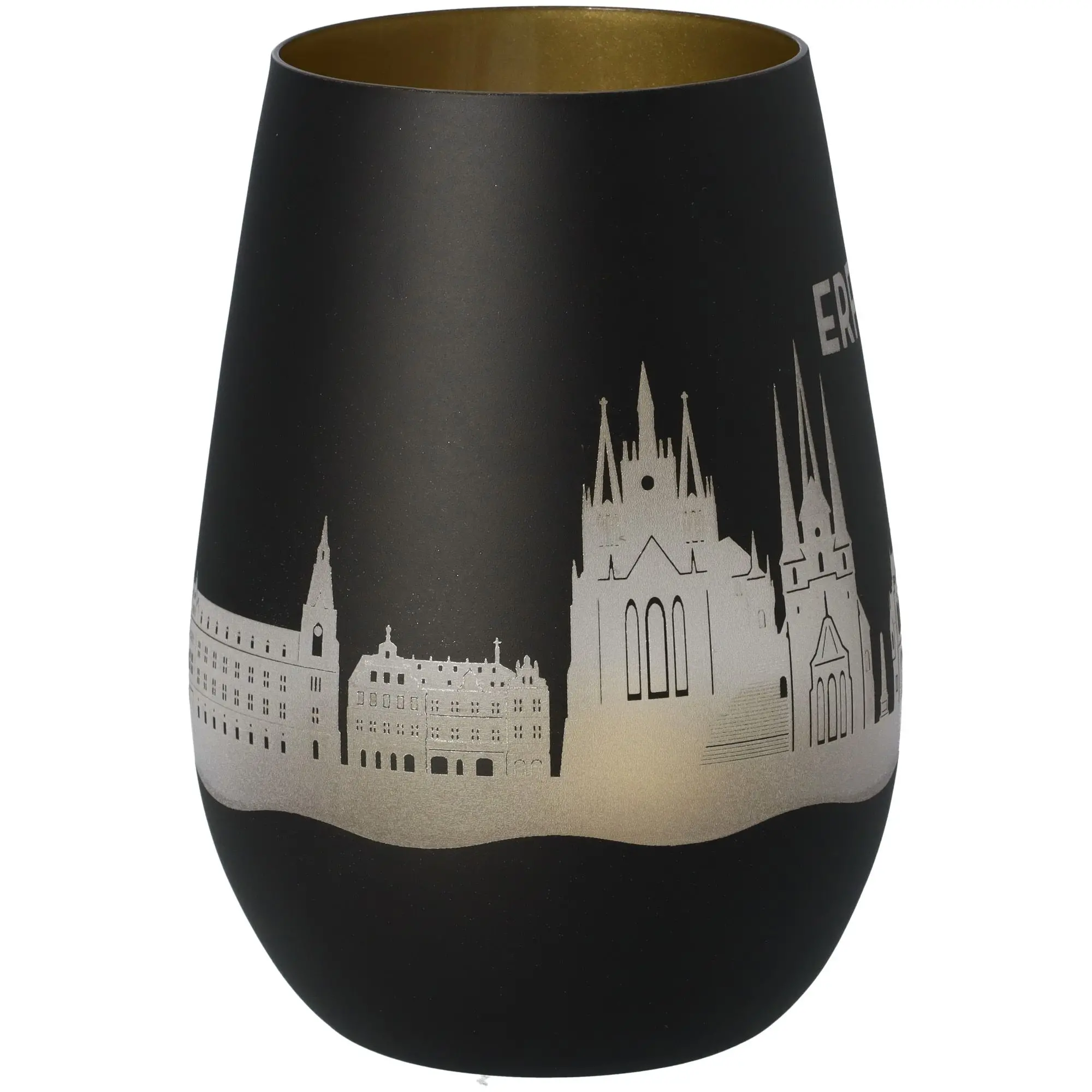 Windlicht Skyline Erfurt Schwarz/Gold