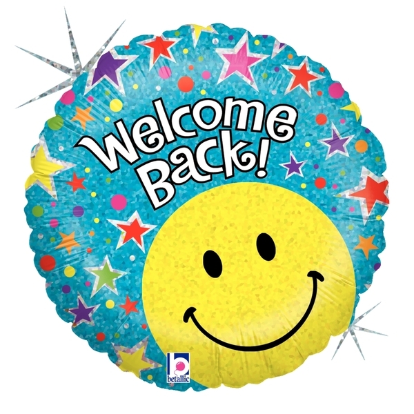 Folienballon Holographic Welcome Back Smiley 46 cm Folienballon Holographic Welcome Back Smiley 46 cm
