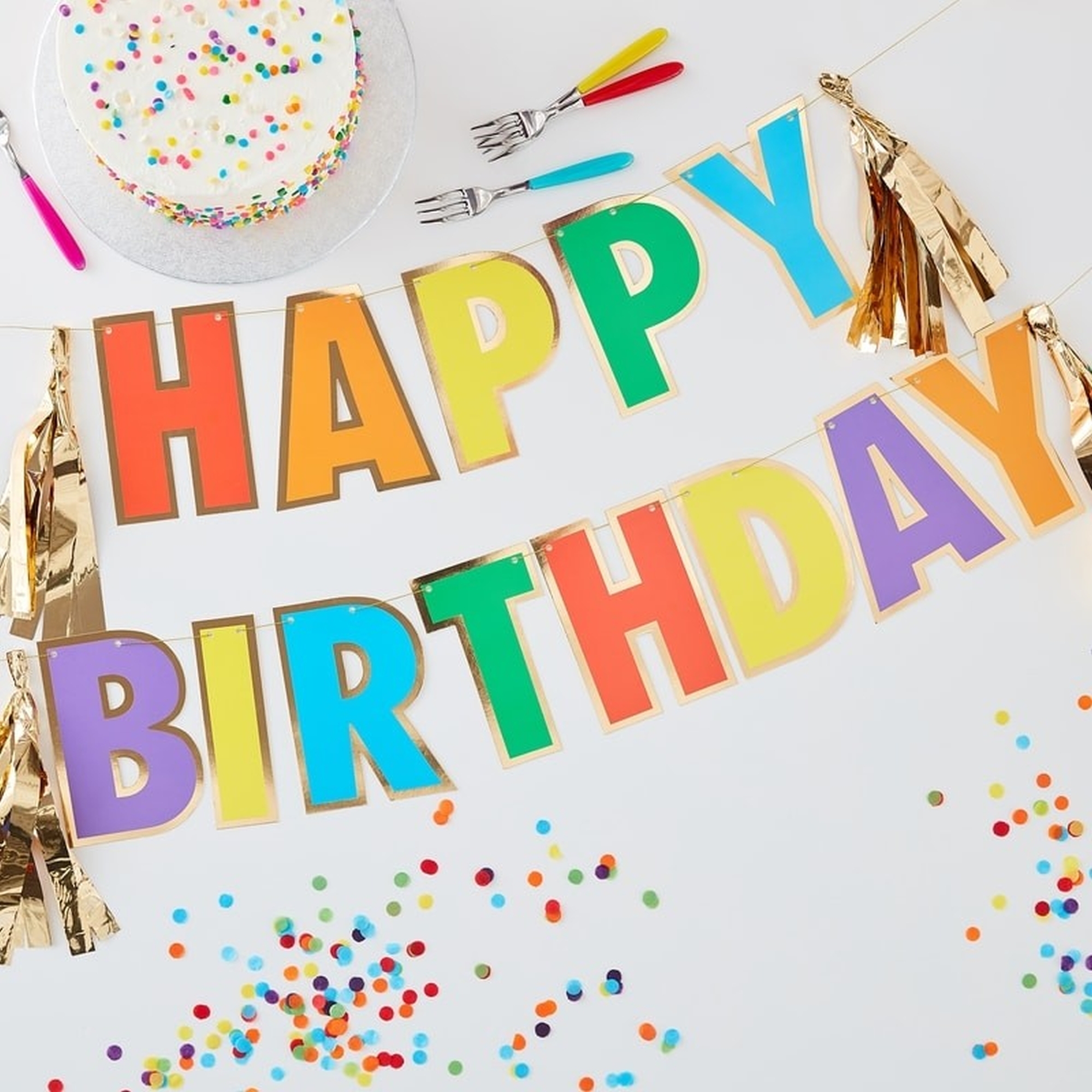 Girlande mit Tasseln "Happy Birthday" - Regenbogen