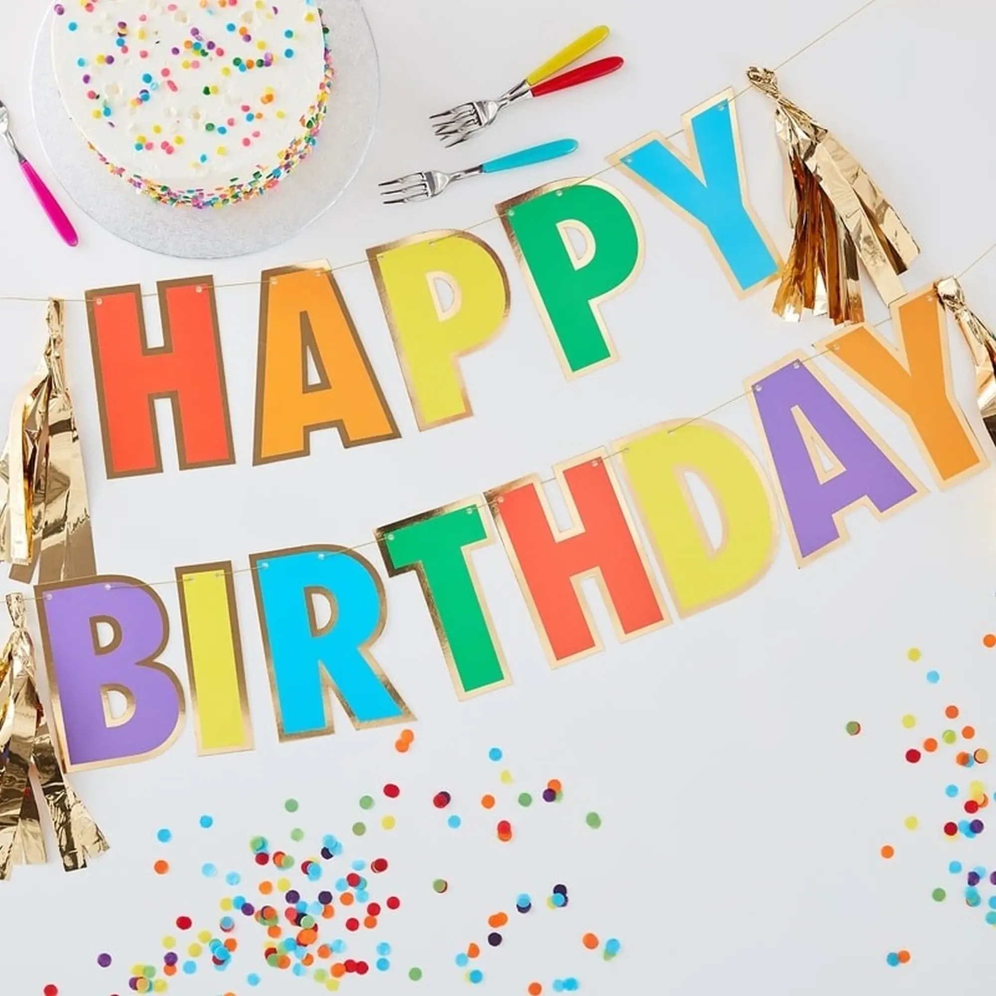Girlande mit Tasseln "Happy Birthday" - Regenbogen