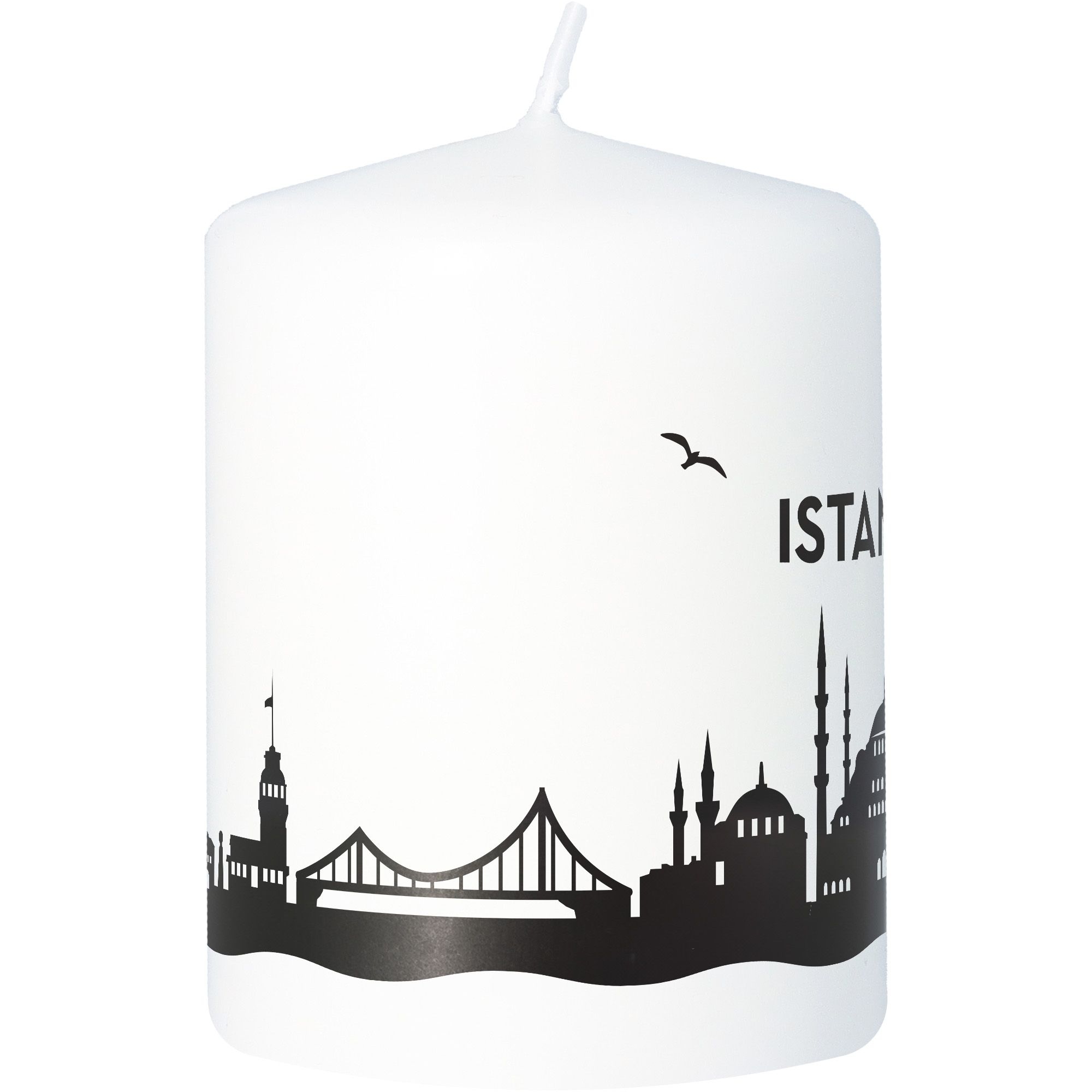 Stumpenkerze Skyline Istanbul Weiß Tier, Vogel, Kerze
