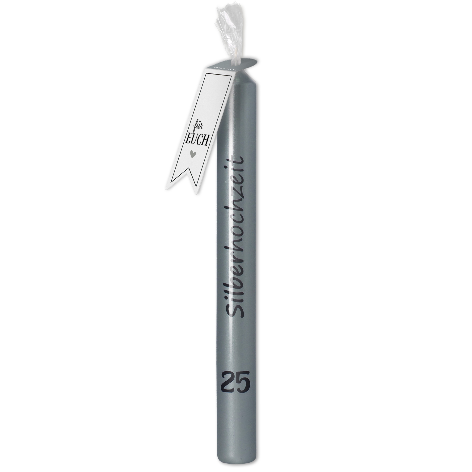 Stabkerze Metallic Silber "25 - Silberhochzeit"