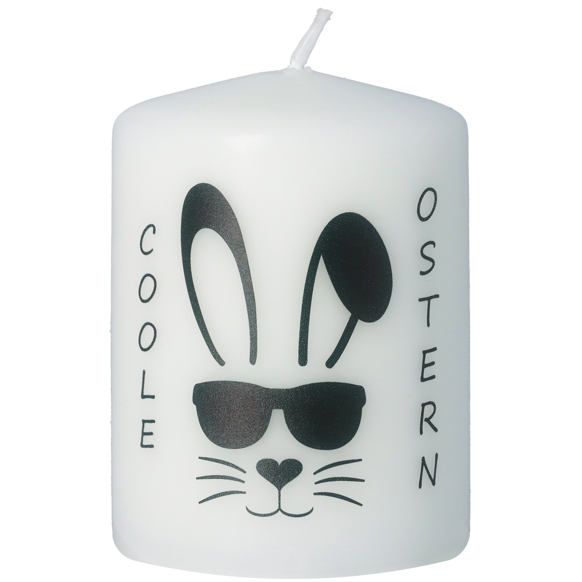 Stumpenkerze Weiß "Coole Ostern" Zubehor, Sonnenbrille
