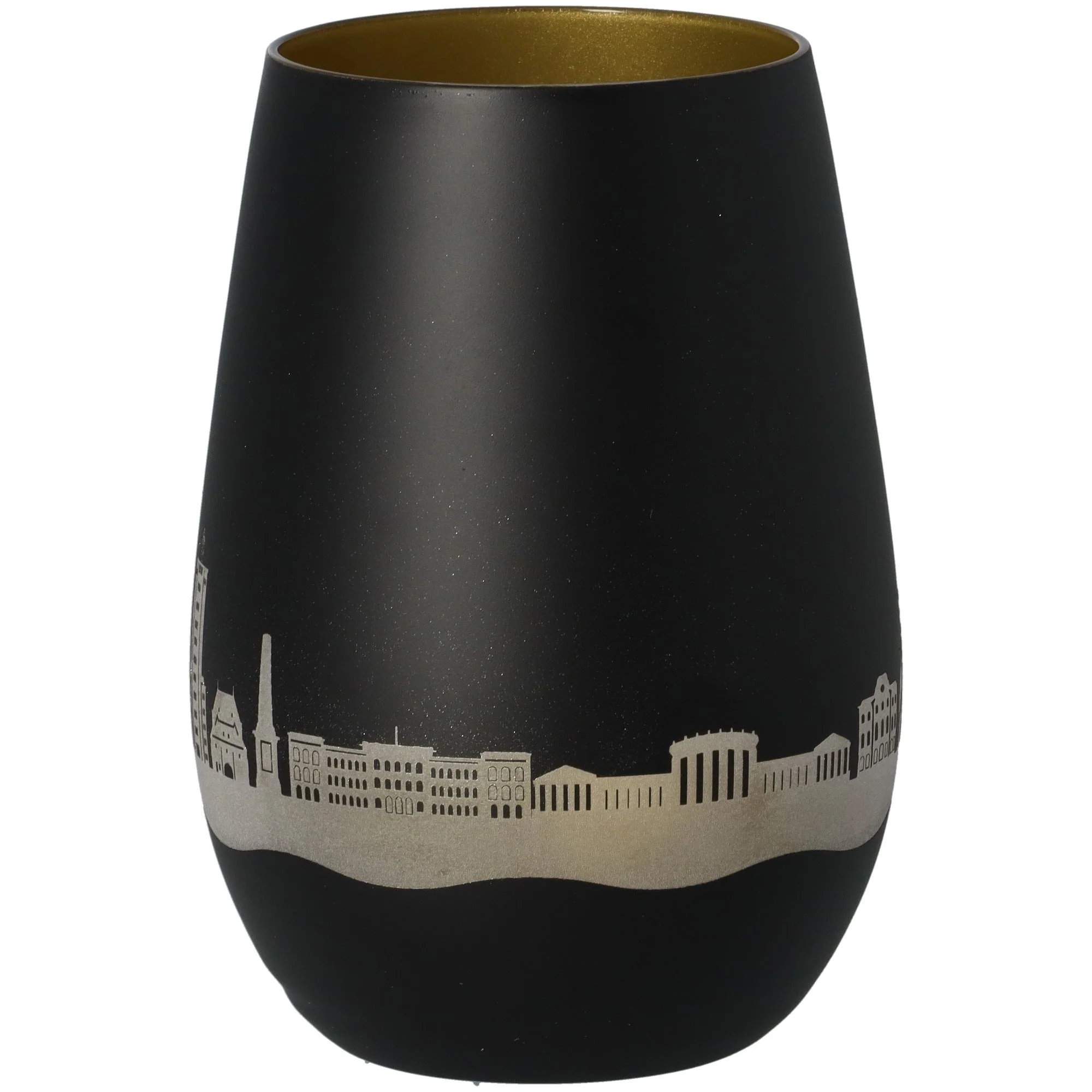 Vase, Schwarz, Stadt-Silhouette, Glas/Porzellan, matt
