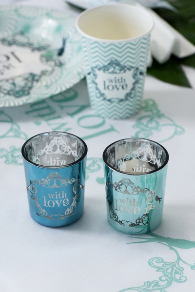 2 Teelichtgläser "with love" Blau & Grün 2 Teelichtgläser "with love" Blau & Grün