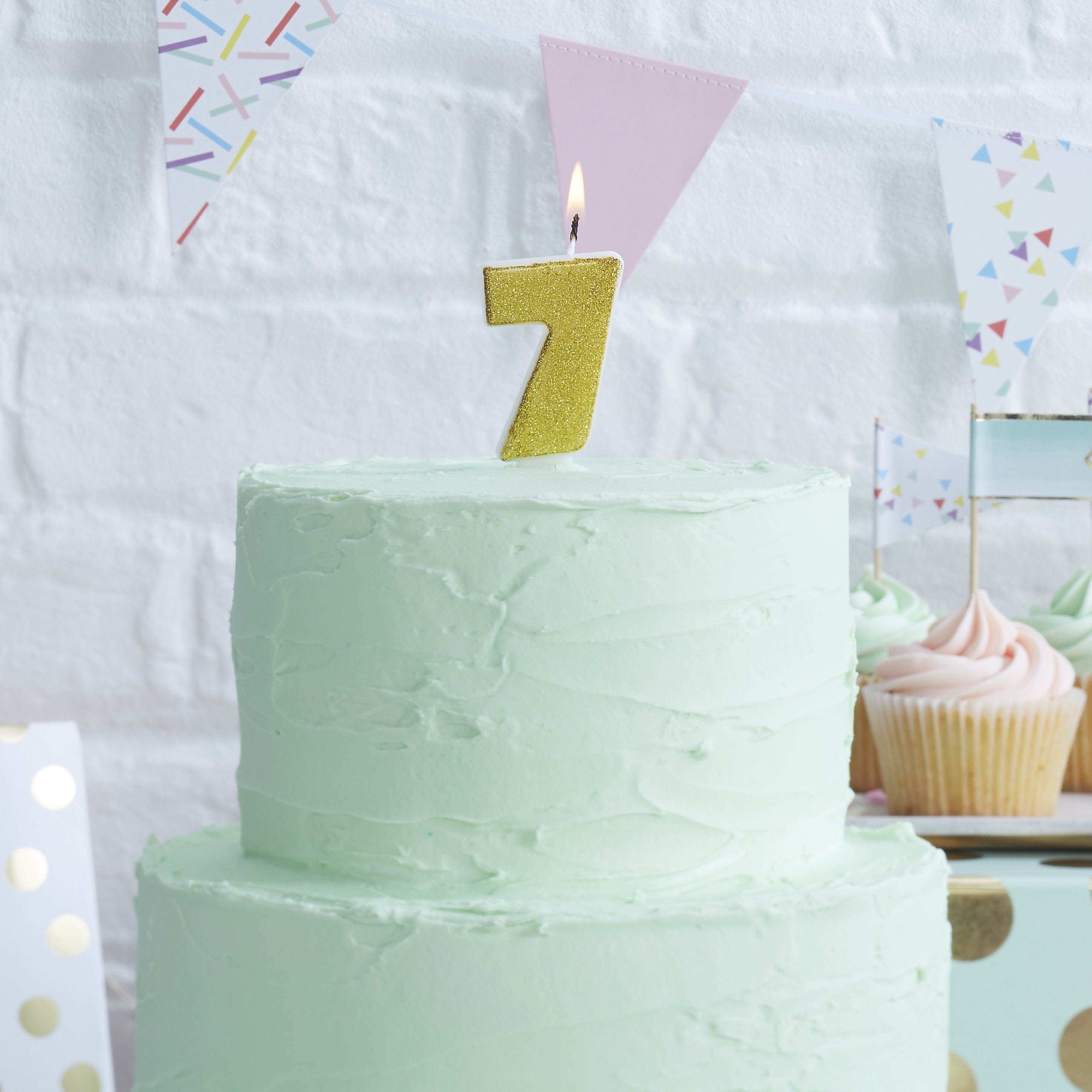 Pick and Mix - Glitzerkerze Zahl 7 Gold