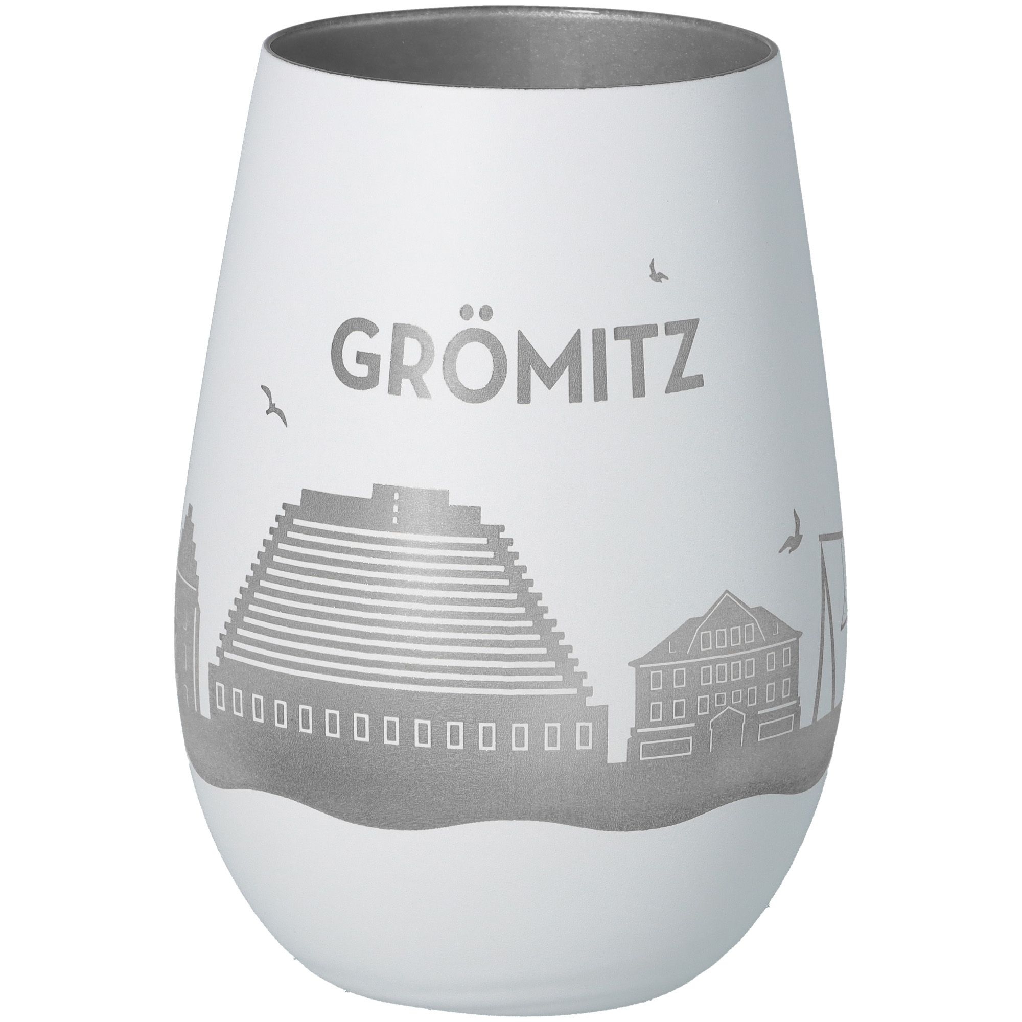 Windlicht Skyline Grömitz Weiß/Silber Töpferei, Glas, Vase, Tasse