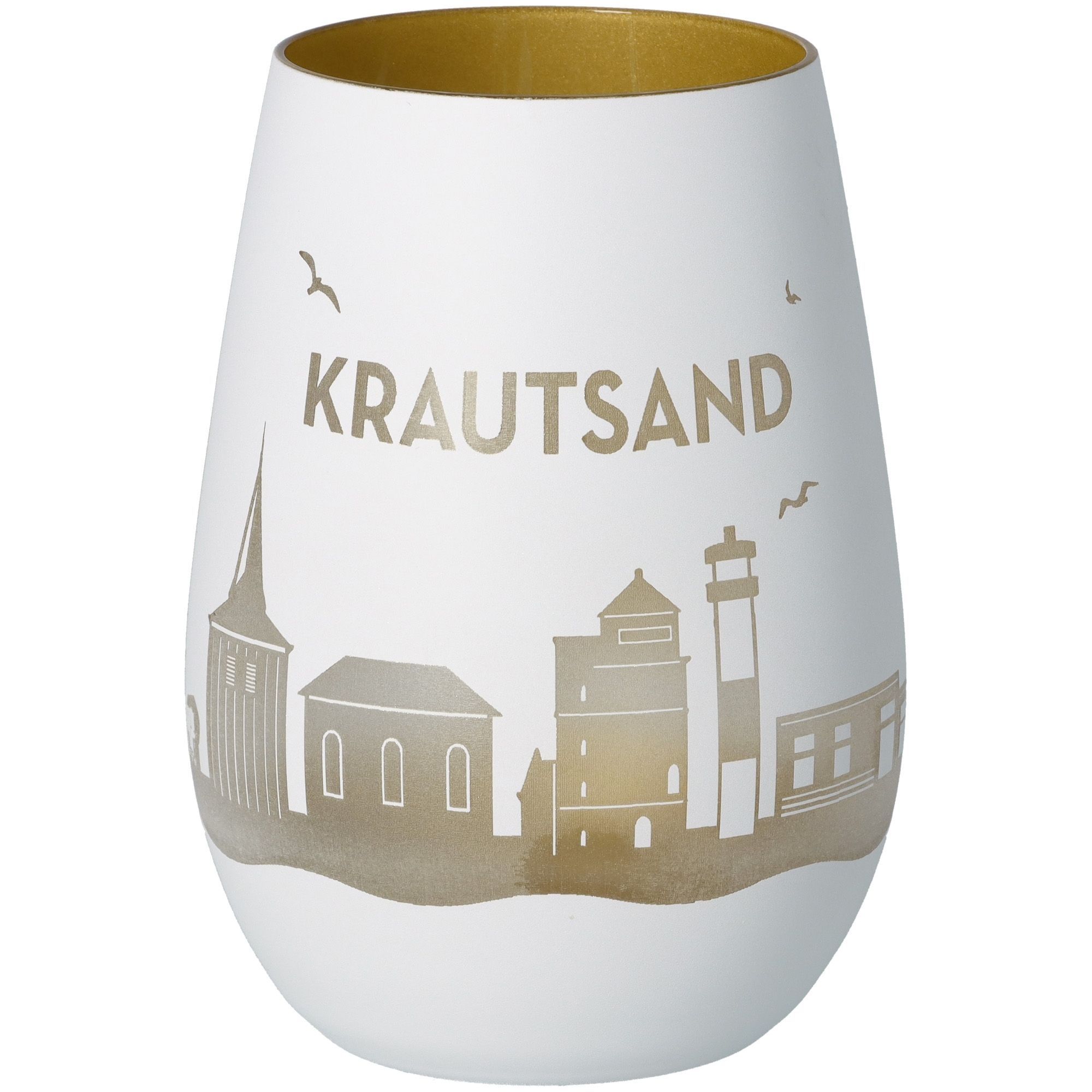 Windlicht Skyline Krautsand Weiß/Gold Töpferei, Krug, Kunst, Porzellan, Vase
