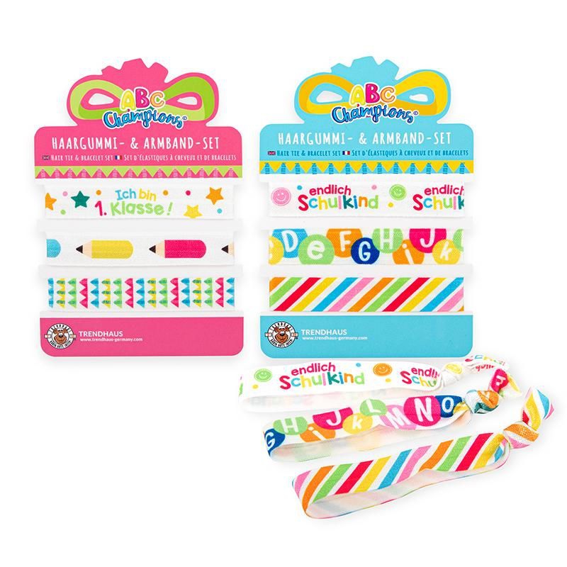 3er Set Haargummis und Armbänder zur Einschulung 3er Set Haargummis und Armbänder zur Einschulung