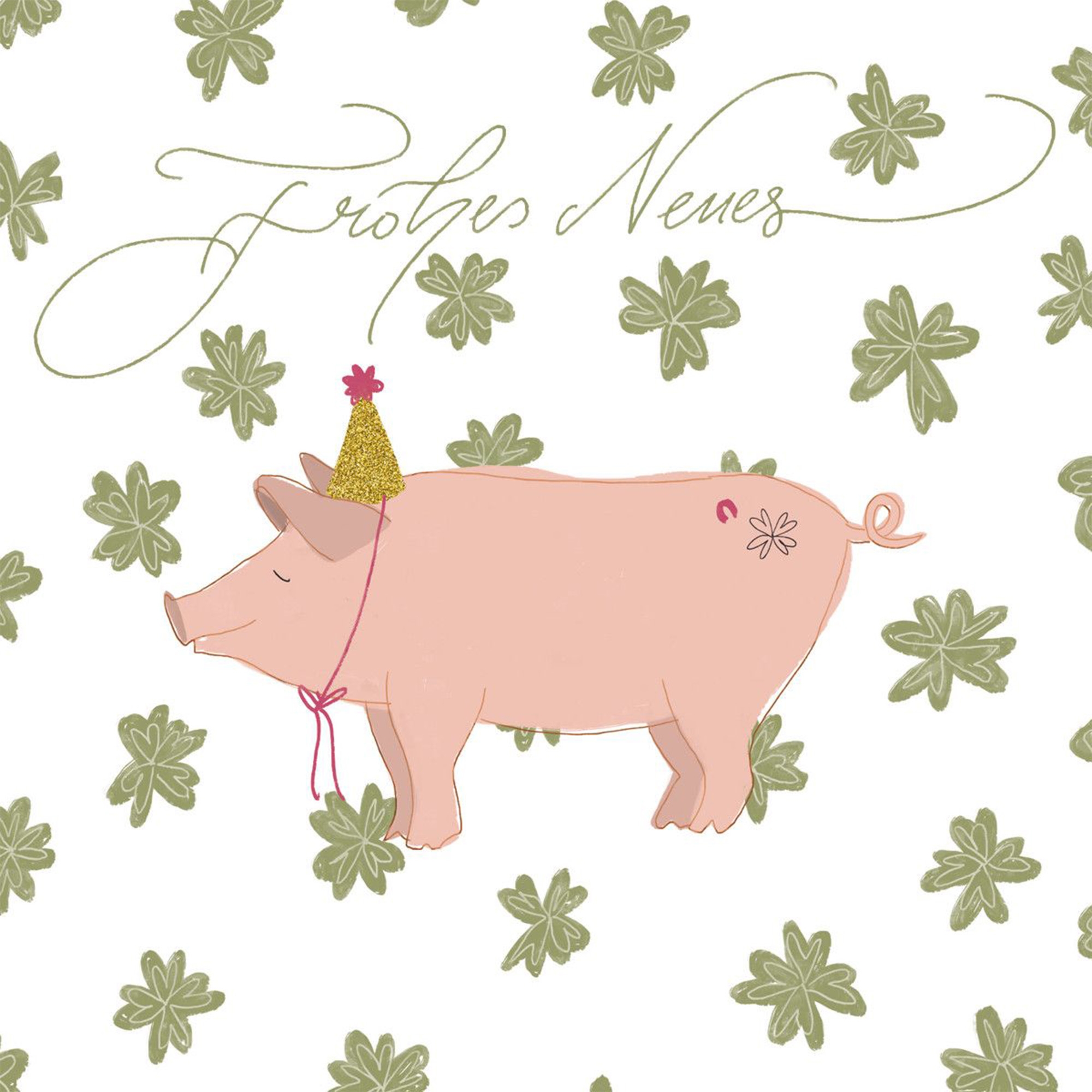 20 Servietten "Frohes Neues" 33x33cm Tier, Säugetier, Schwein