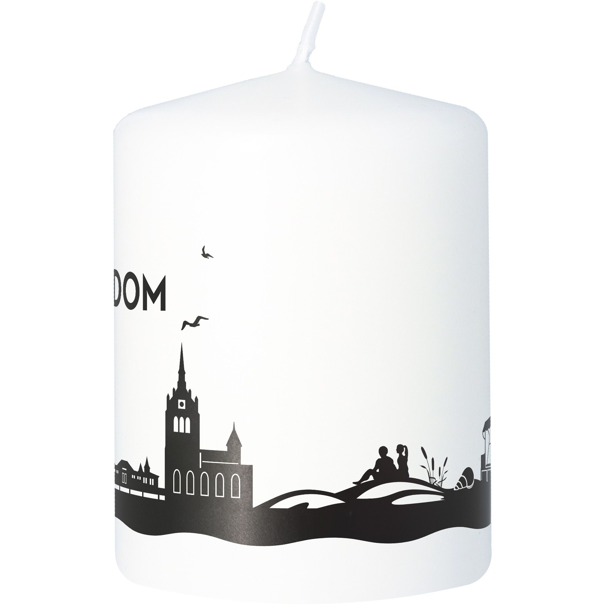 Stumpenkerze Skyline Usedom Weiß Tier, Vogel