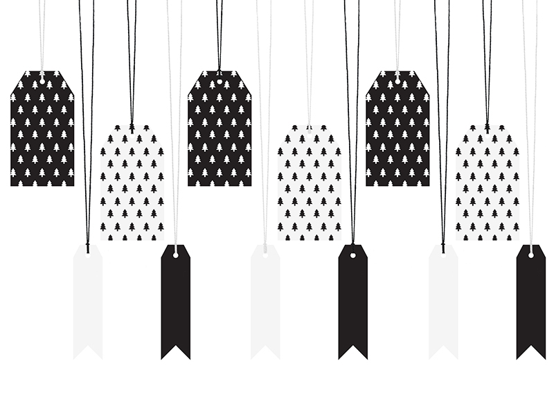 Geschenkanhänger Weihnachtsbaum Schwarz & Weiß Geschenkanhänger Weihnachtsbaum Schwarz & Weiß