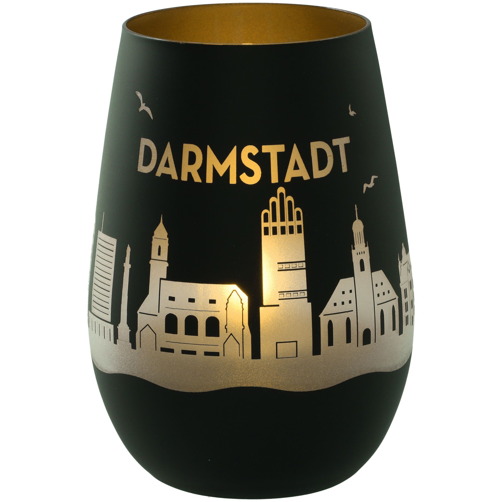 Windlicht Skyline Darmstadt Schwarz/Gold