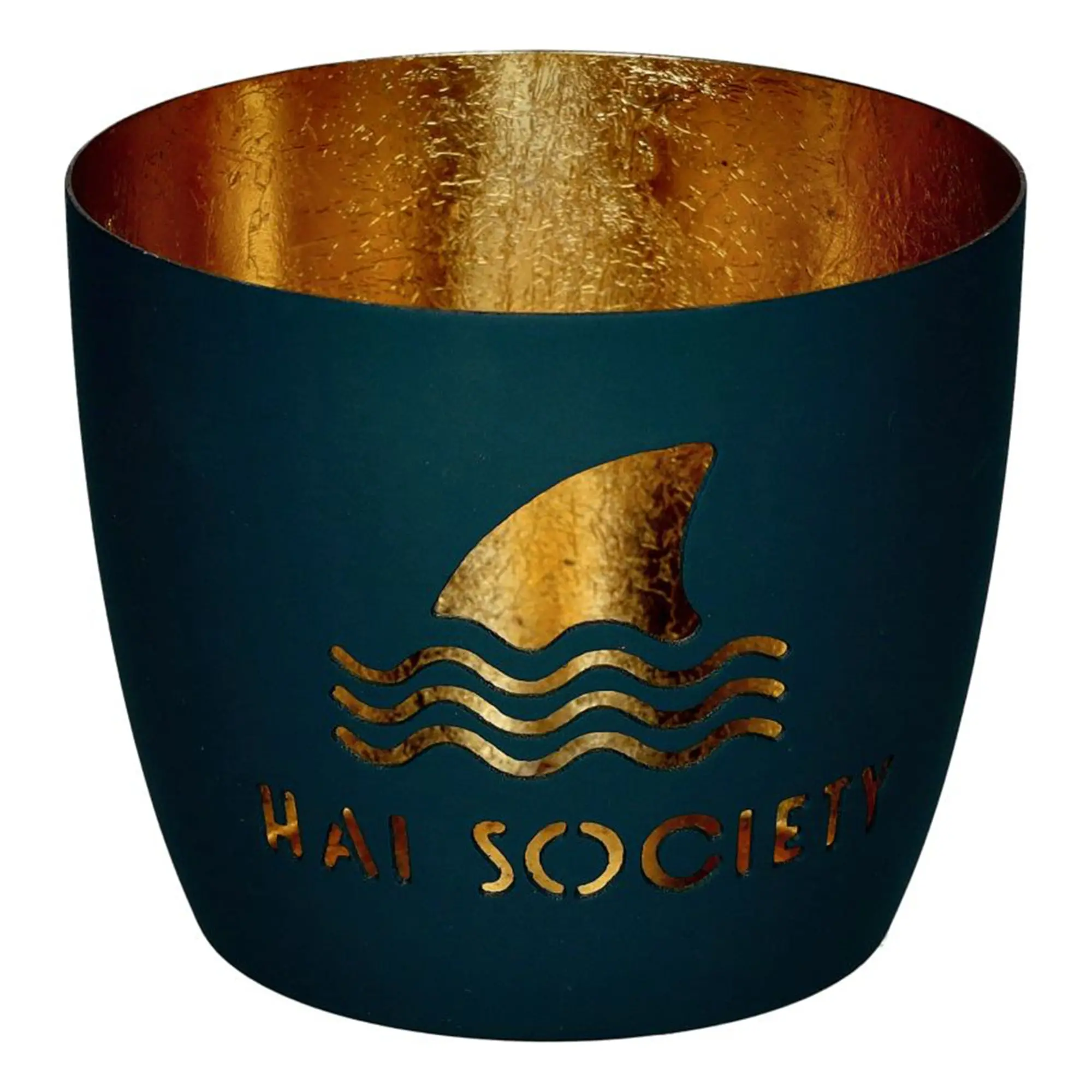 Madras Windlicht "Hai Society", Windsor Blue/Gold - M