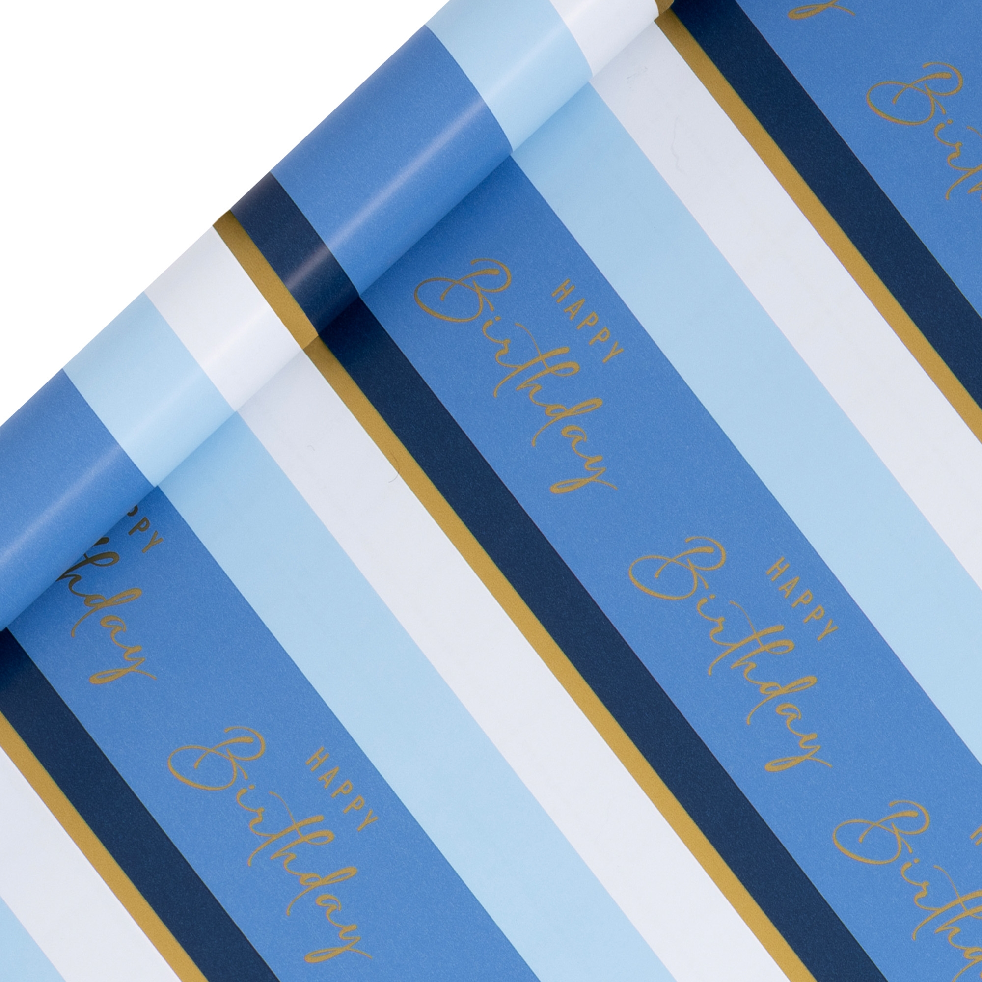 Geschenkband, Geschenkpapier, Streifenmuster, Blau, Goldschrift