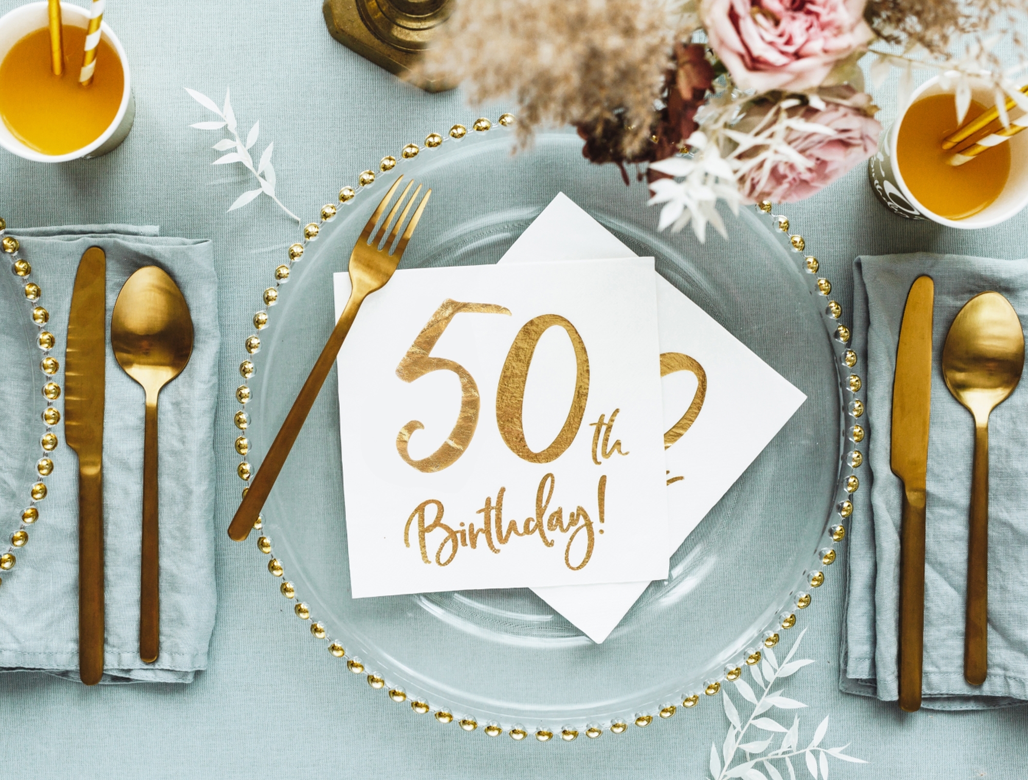 20 Servietten - 50th Birthday - Weiß / Gold 20 Servietten - 50th Birthday - Weiß / Gold