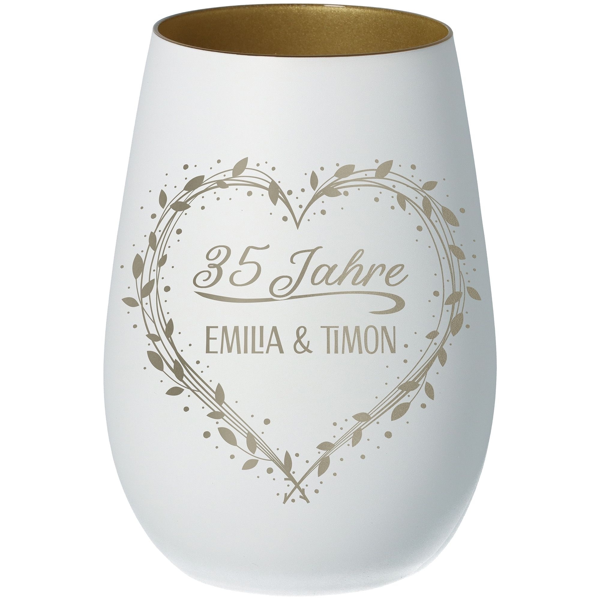 f11dcea939388ea70bf8a0313920edd21584f3bd Windlicht Jubiläum "Namen+Zahl" Weiß/Gold