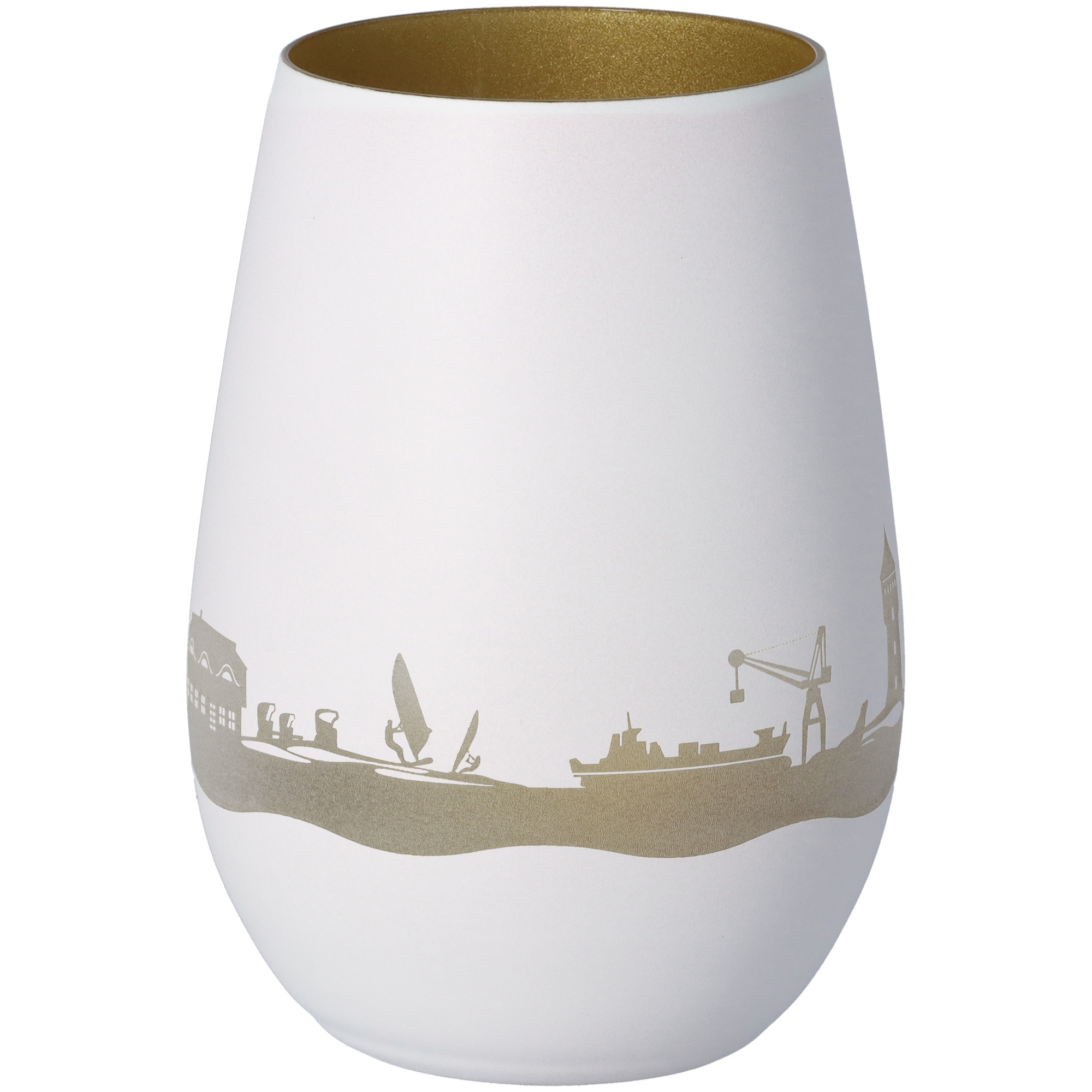 Windlicht Skyline Cuxhaven Weiß/Gold Töpferei, Krug, Vase, Kunst, Porzellan