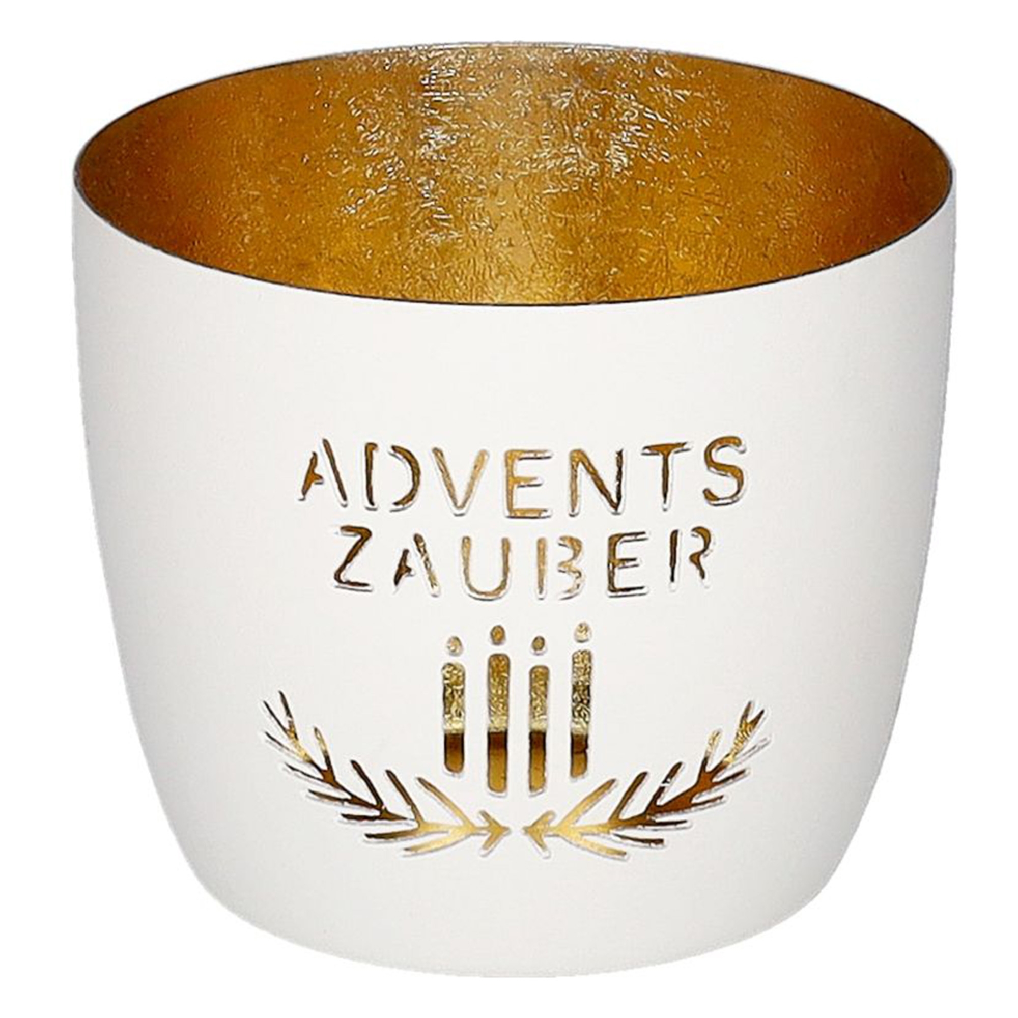 Madras Windlicht "Adventszauber", Weiß/Gold - M Pokal