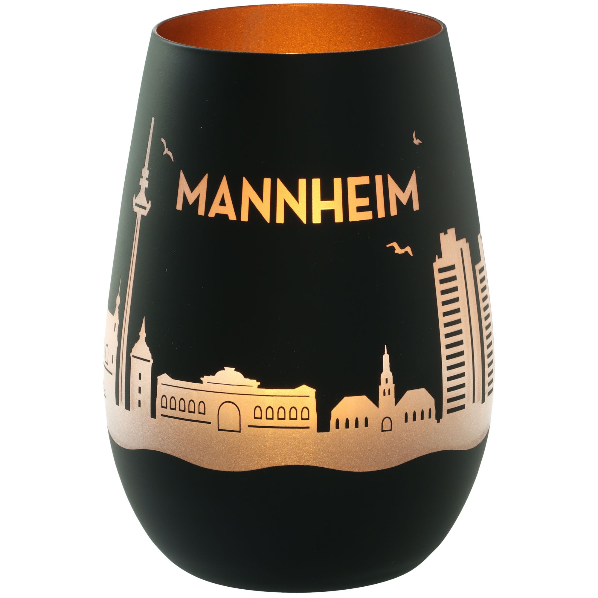 Windlicht Skyline Mannheim Schwarz/Bronze