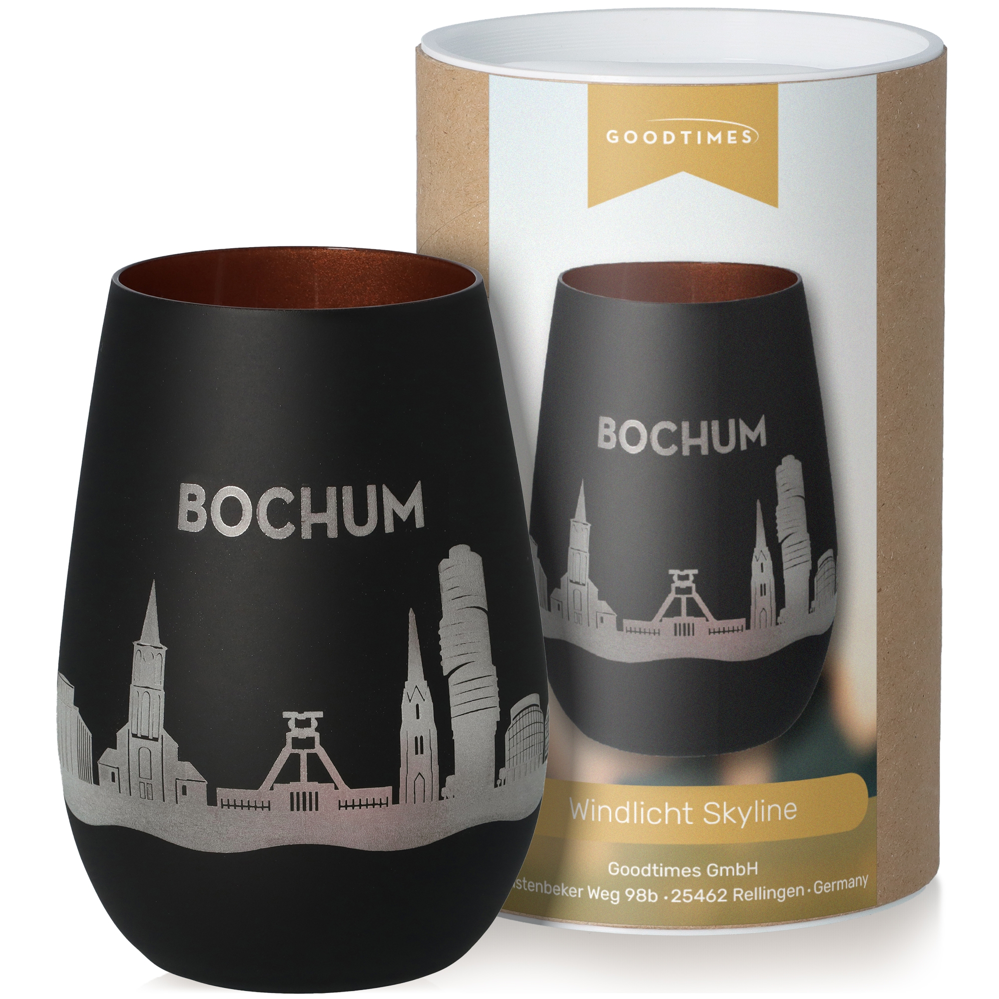 Windlicht Skyline Bochum Schwarz/Bronze Krug, Töpferei