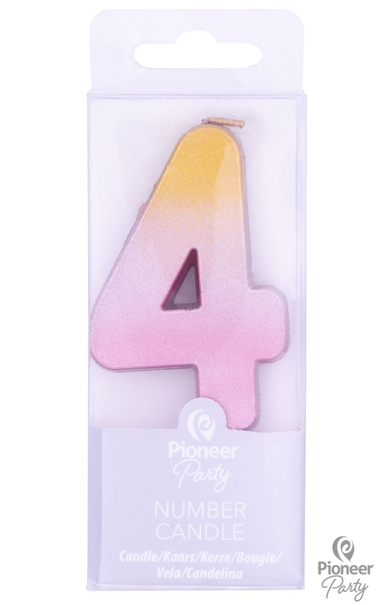 Zahlenkerze "4", Rosa/Gold Zahlenkerze "4", Rosa/Gold