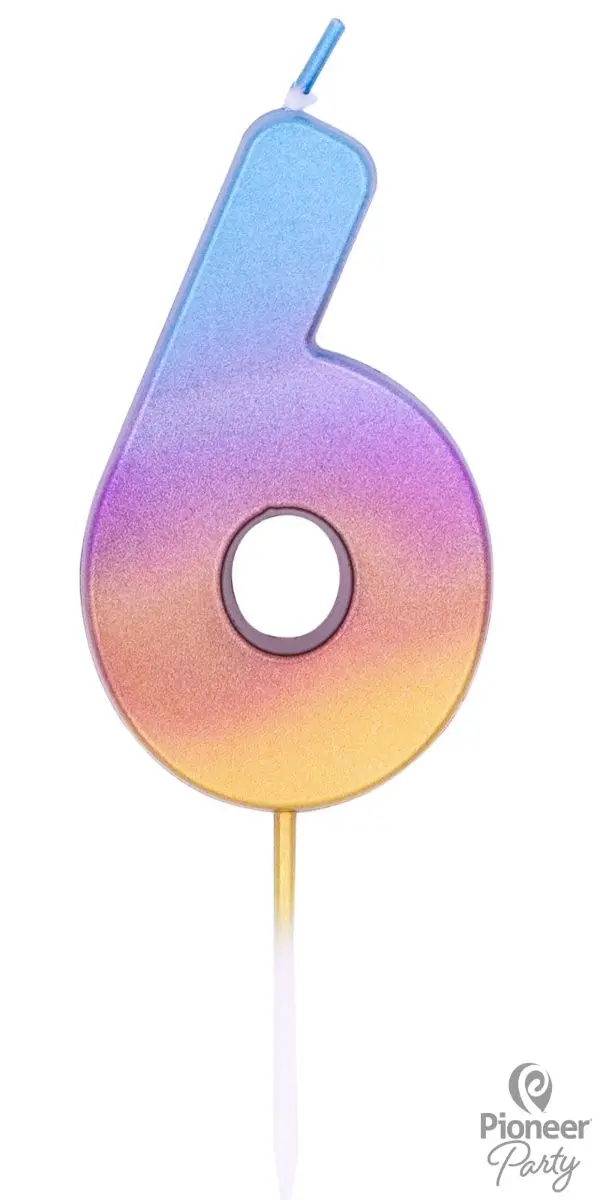 Zahlenkerze "6", Regenbogen
