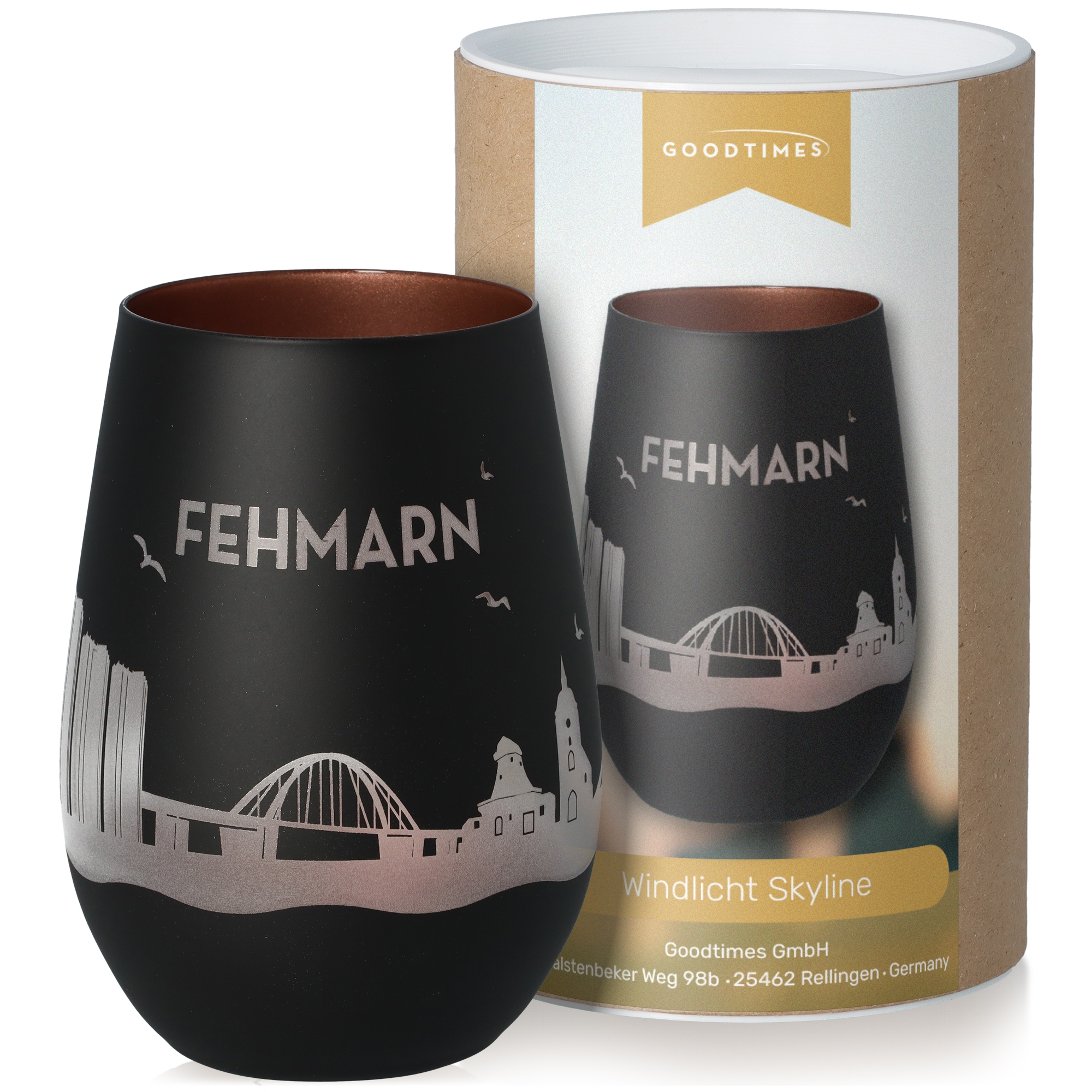 Windlicht Skyline Fehmarn Schwarz/Bronze Krug, Töpferei, Tasse