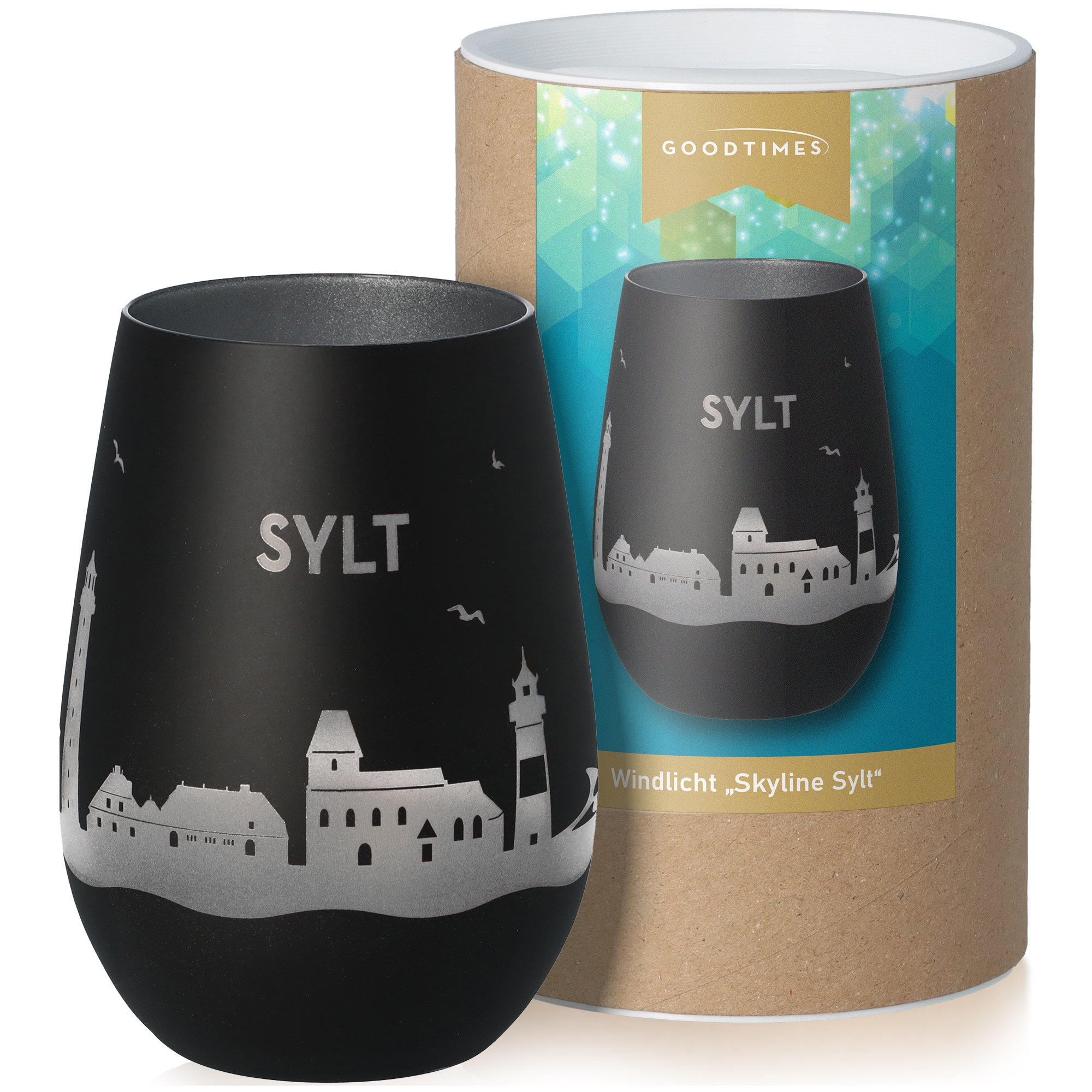 Windlicht Skyline Sylt Schwarz/Silber