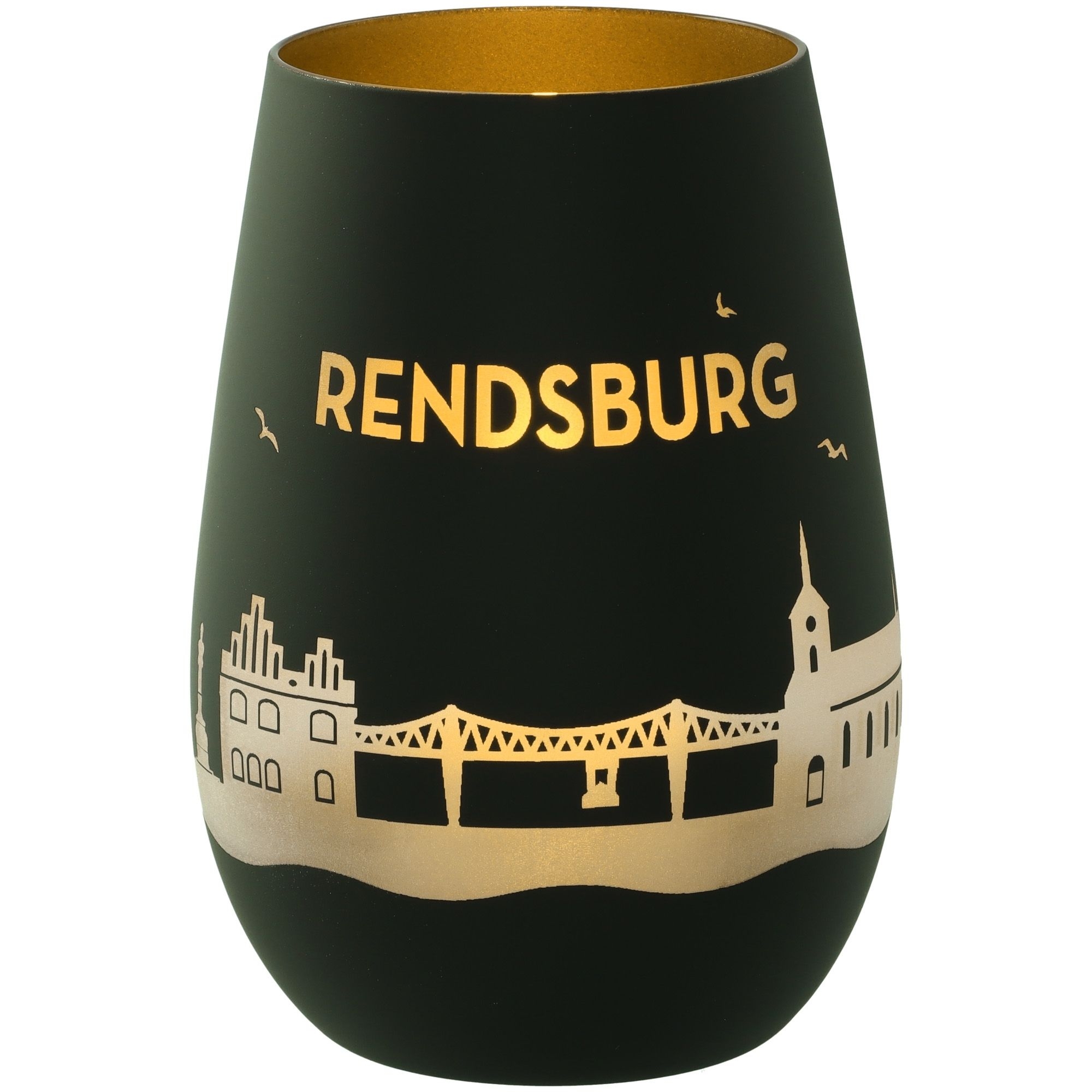 Windlicht Skyline Rendsburg Schwarz/Gold Krug, Töpferei