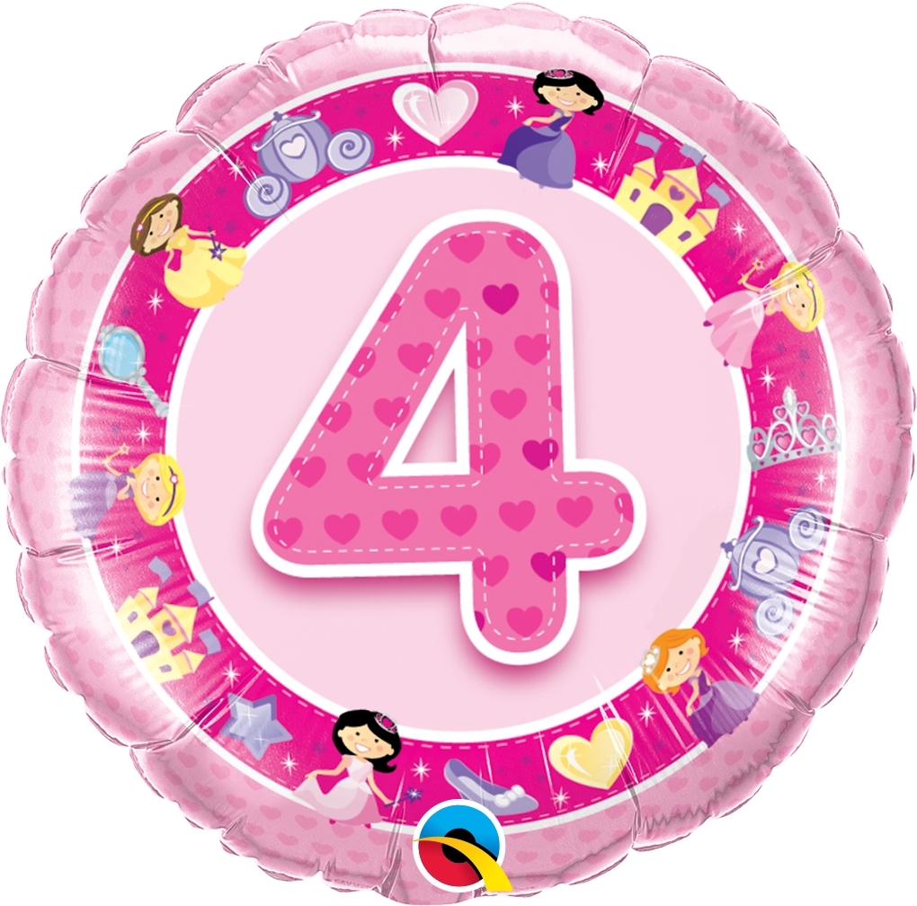 Folienballon 4. Geburtstag Prinzessinnen 45cm