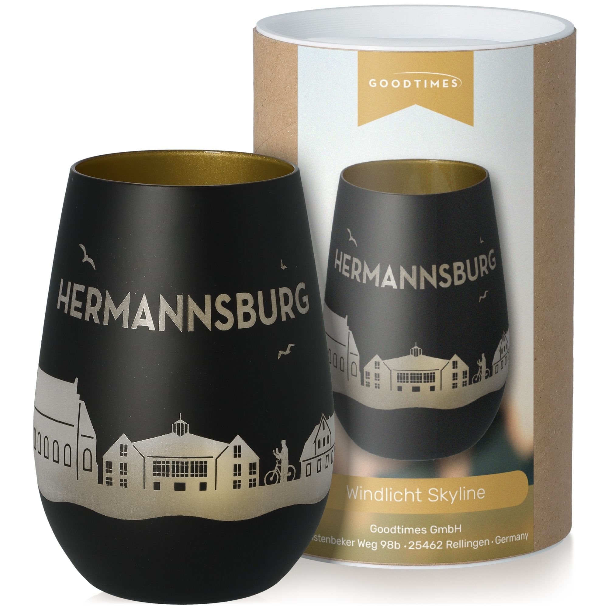 Windlicht Skyline Hermannsburg Schwarz/Gold Krug, Töpferei