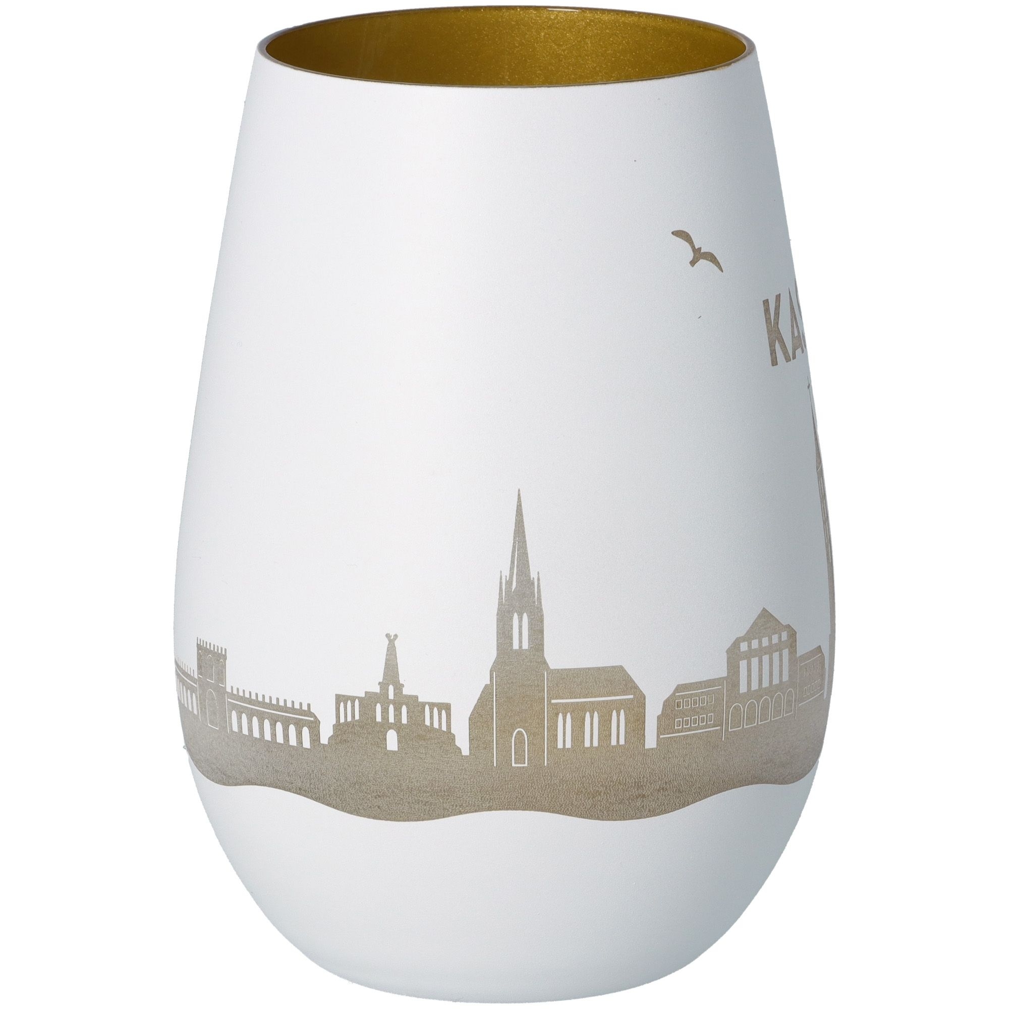 Windlicht Skyline Kassel Weiß/Gold Töpferei, Krug, Vase, Lampe, Porzellan