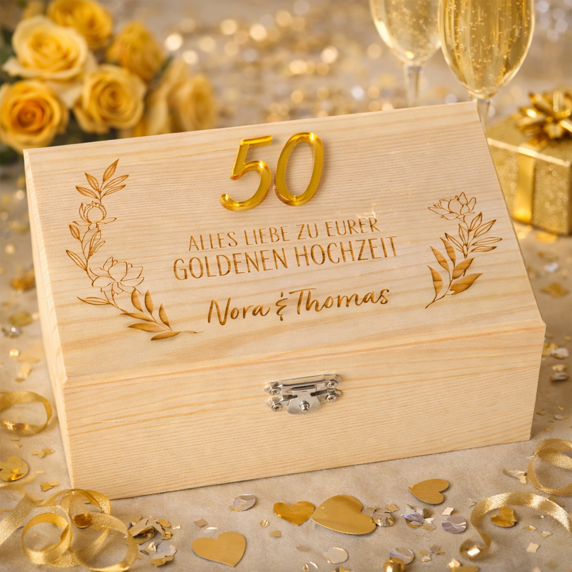 hochzeit-Box, Holzbox, Geschenkbox, goldene-90?, gravierte-gravur