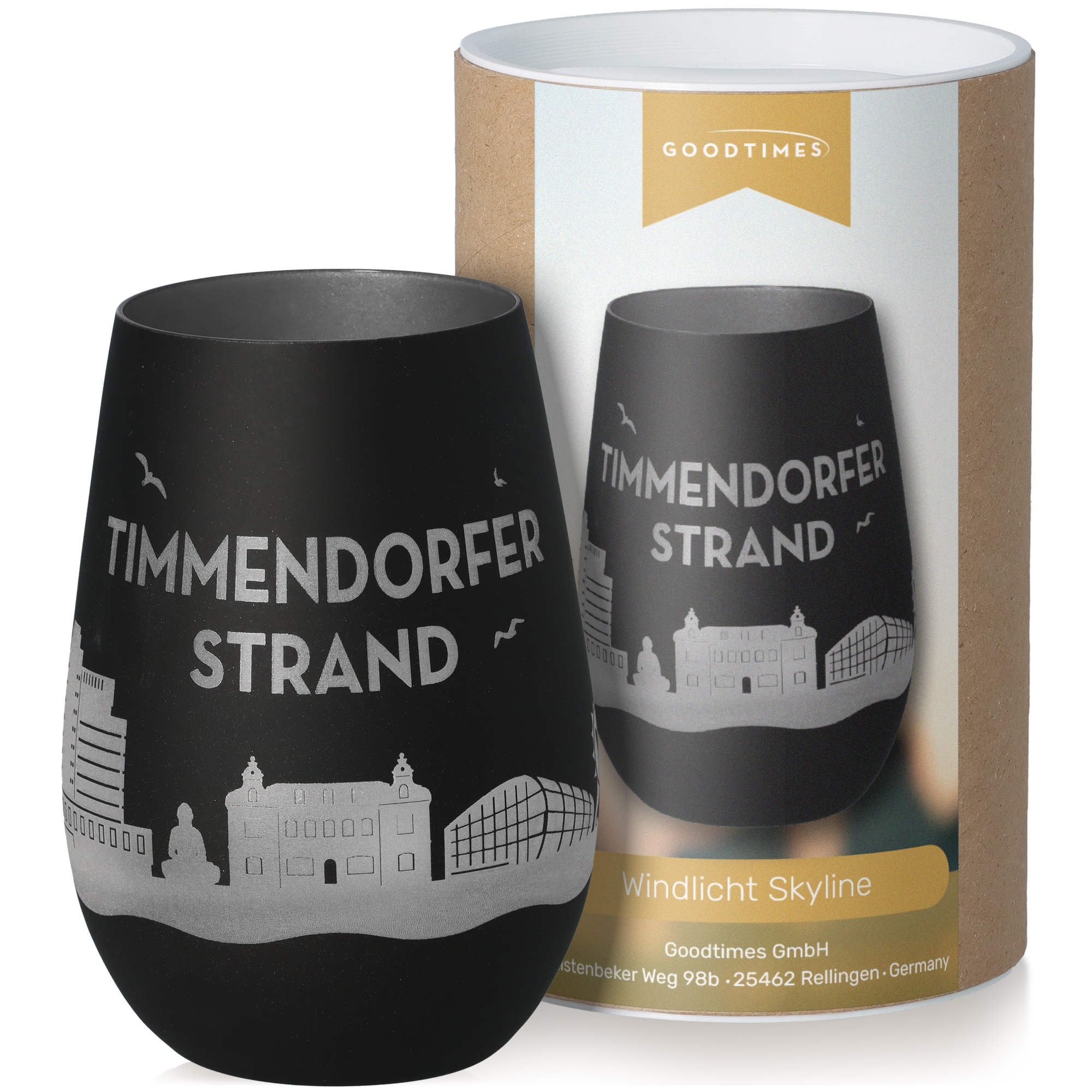 Windlicht Skyline Timmendorfer Strand Schwarz/Silber Krug, Töpferei